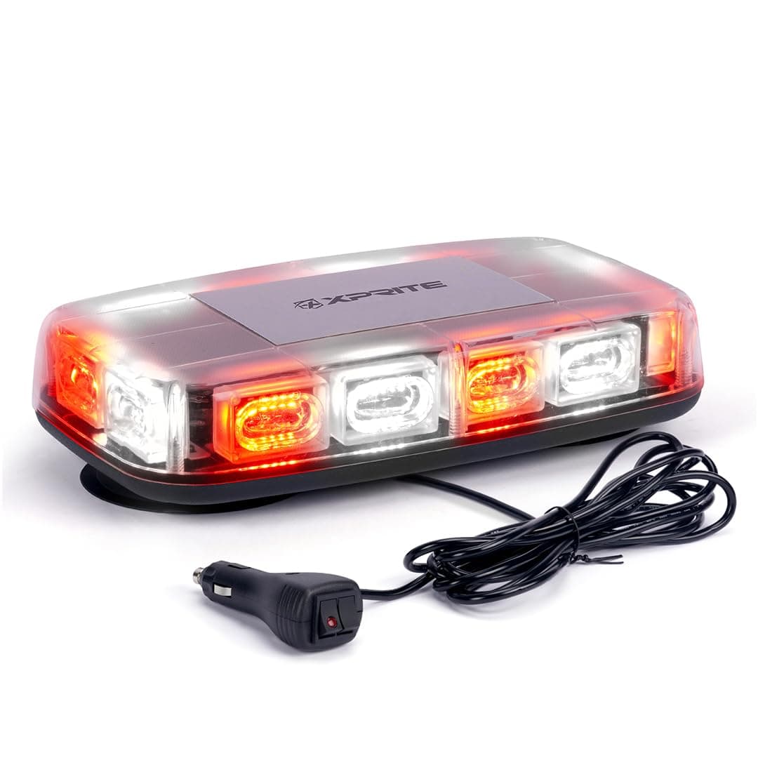 Xprite Upgraded 12" 72LED Rooftop Mini Strobe Lights, Emergency Safety Flashing Beacon Light bar with Magnetic Base for 12V-24V Construction Vehicles, Trucks, Snow Plow, Postal Car (Mix White/Red)
