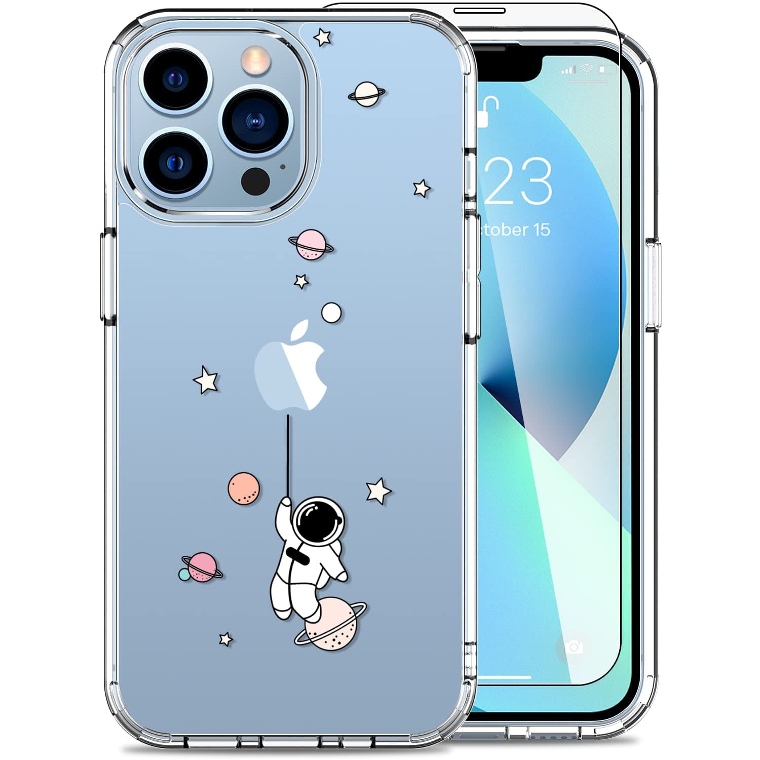LUHOURIDesigned for iPhone 13 Pro Max Case with Screen Protector - Slim Fit, Sturdy Clear Acrylic Cover for Women and Girls - Protective Phone Case 6.7" - Astronaut in The Space