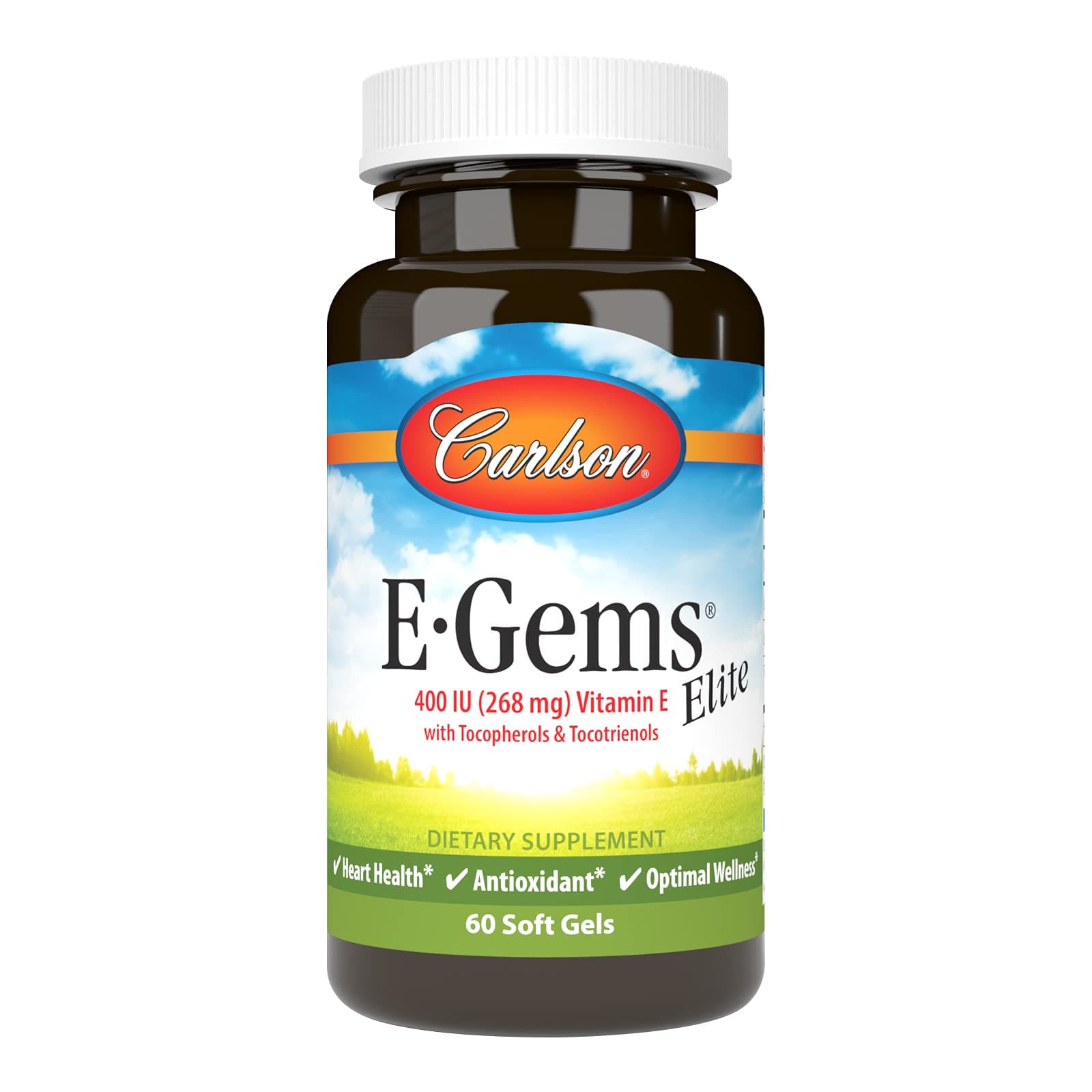 Carlson - E-Gems Elite, 400 IU Vitamin E with Tocopherols & Tocotrienols, Heart Health & Optimal Wellness, Antioxidant, 60 soft gels