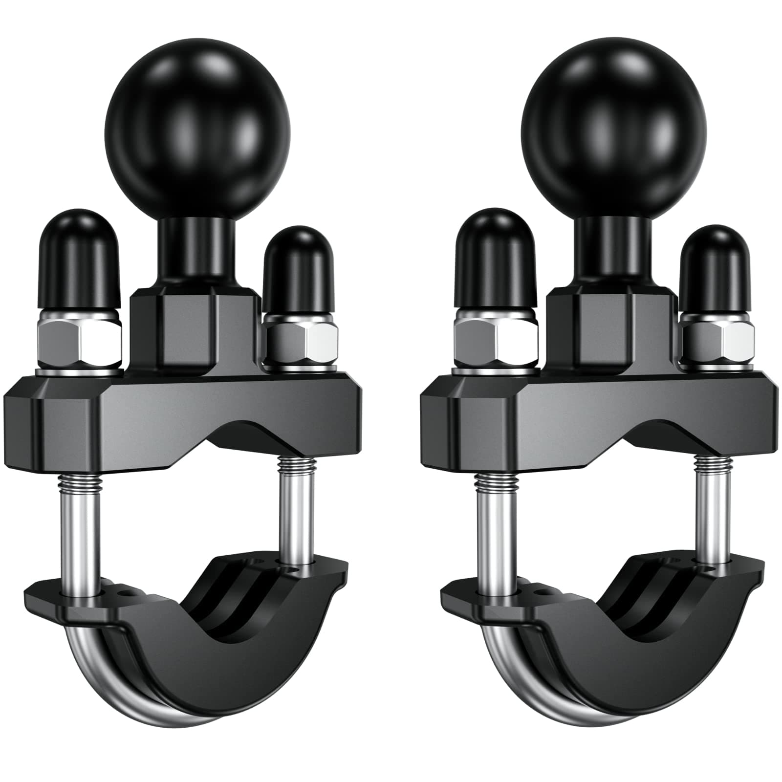 BRCOVAN 2 Pack, Handlebar U-Bolt Mount Base with 1'' TPU Ball for Rails 0.5'' to 1.25'' in Diameter, Compatible with RAM Mounts B Size 1 inch Ball Double Socket Arm & Bike Motorcycle Phone Holder