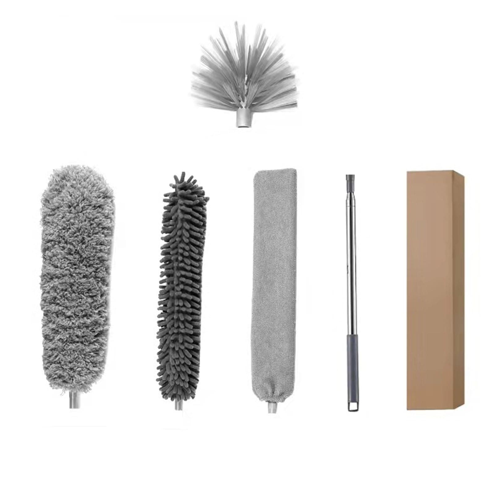 Microfiber Feather Duster 5PCS - Extendable & Bendable Dusters with Long Extension Pole, Washable Lightweight Dusters for Cleaning Ceiling Fan, High Ceiling, Blinds, Furniture, Cars