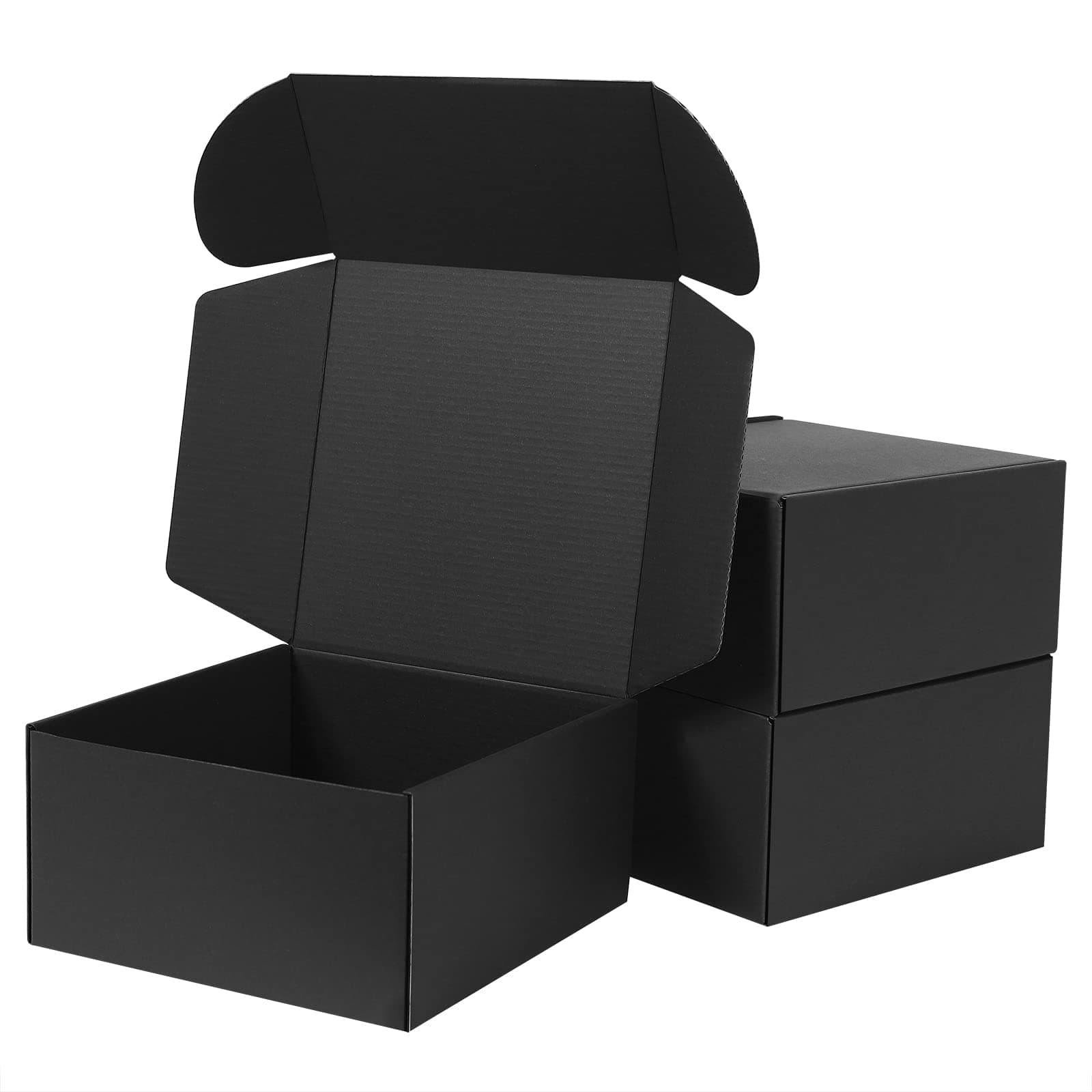 Gift Boxes (10 Pack), 20.3 x 20.3 x 10.2cm Cardboard Shipping Boxes with Lid, Black Fold Gift Boxes for Christmas, Parties, Birthday
