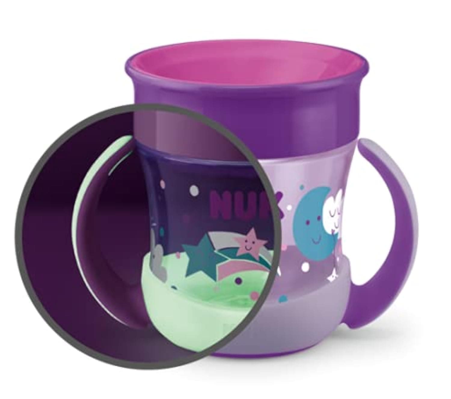 Mini Magic Cup, Sippy Night (Glow In The Dark), Assorted Colours And Designs (Blue, Purple), Pack Of 1