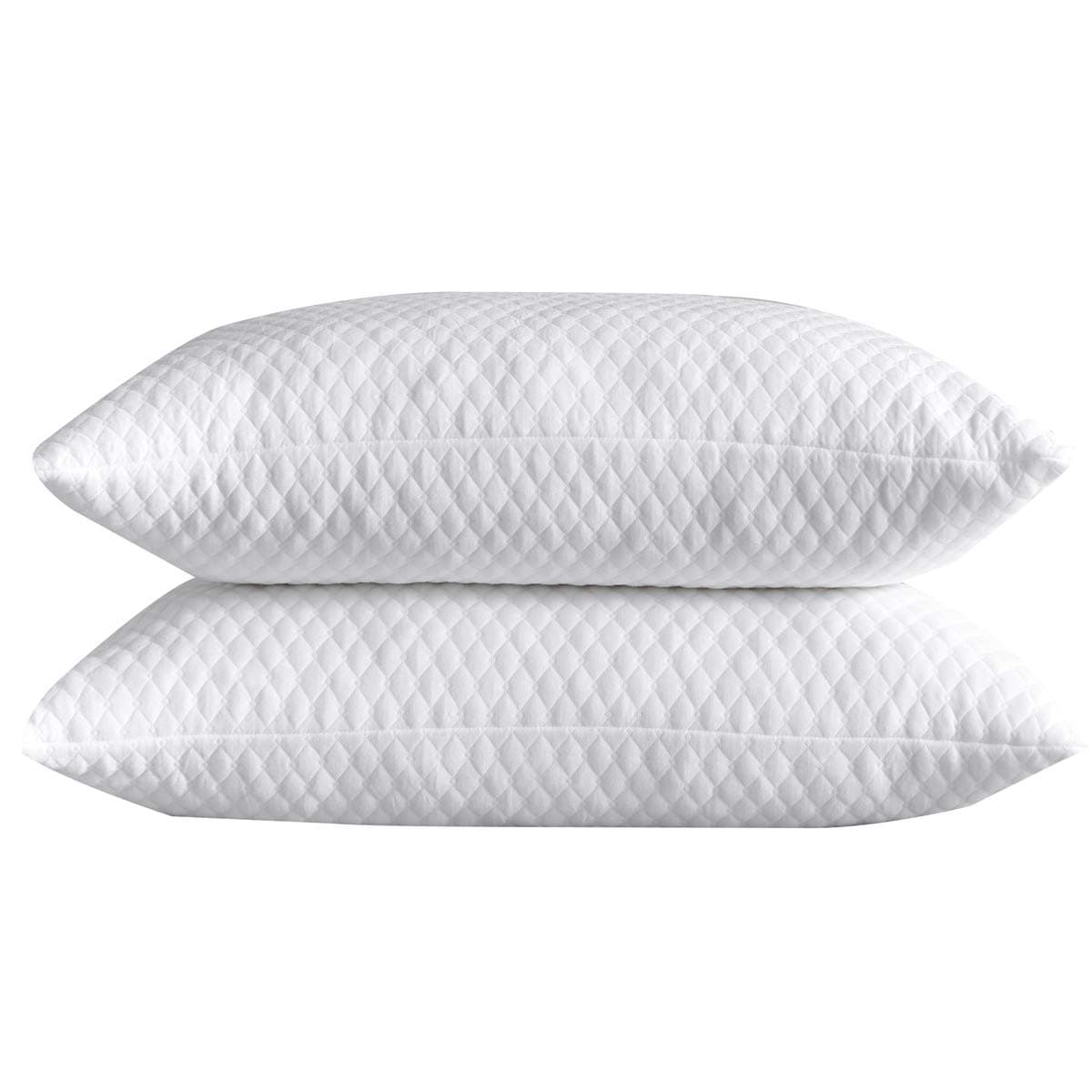 NTCOCO 2 Pillows, Shredded Memory Foam Bed Pillows for Sleeping, with Washable Removable Bamboo Cooling Hypoallergenic Sleep Pillow for Back and Side Sleeper (White, Queen (2-Pack))