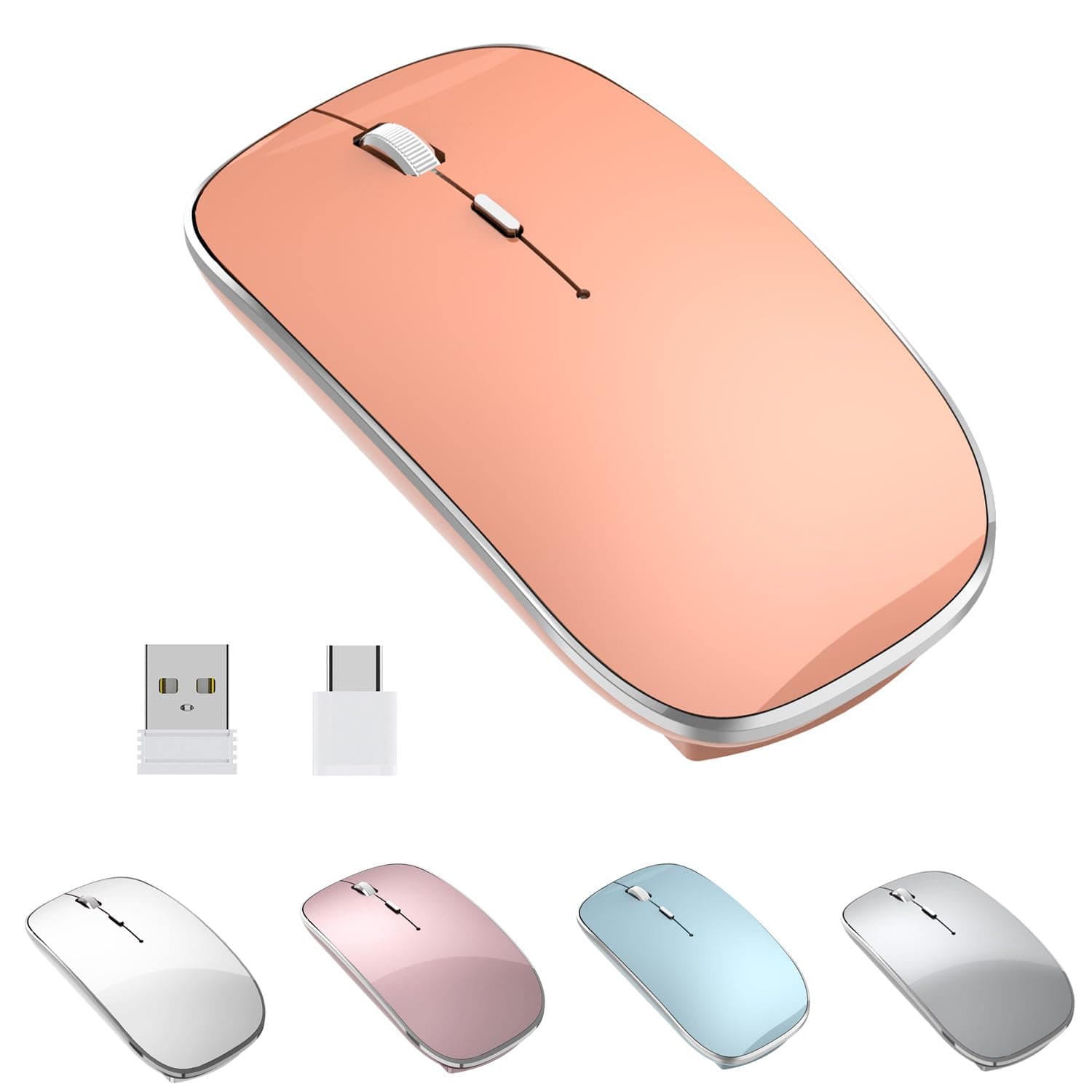 Wireless Mouse Chargeable Portable Silent USB-A and USB-C Dual Mode Wireless Mouse 3 Adjustable DPI for Laptop, Mac, Android, PC (Q23S Orange)