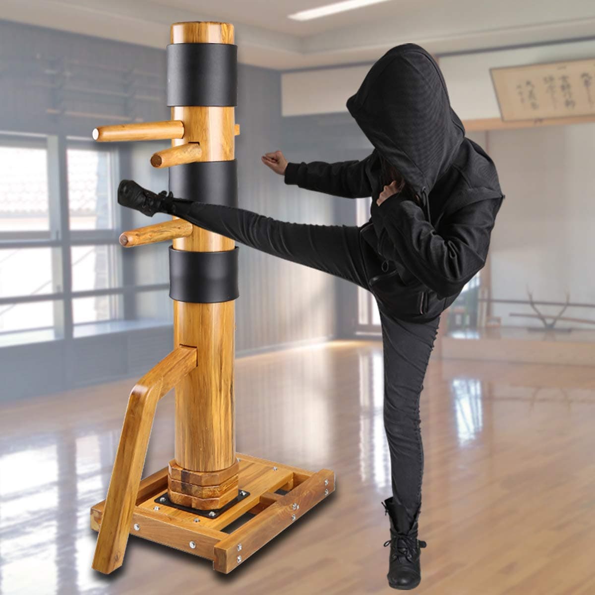 Flex HQ Adjustable Height Wing Chun Dummy Mook Yan Jong IP Man Wood Training Target