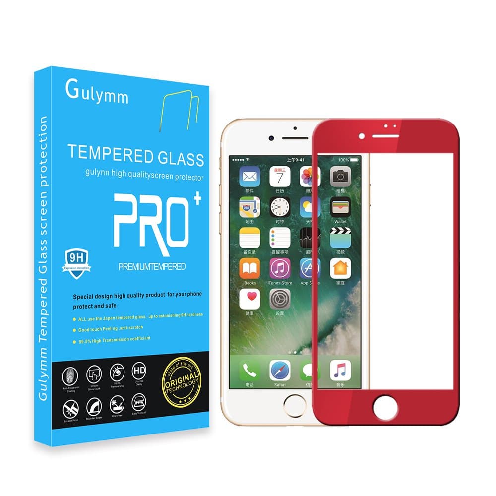 (5.5 inch) Full Coverage Screen Protector Gulymm Tempered Glass Screen Protector for iPhone 7 8 Plus - 9H Hardness, High Definition, Bubble Free, Anti-Scratch,Retail Packaging [2-Pack] (Red)