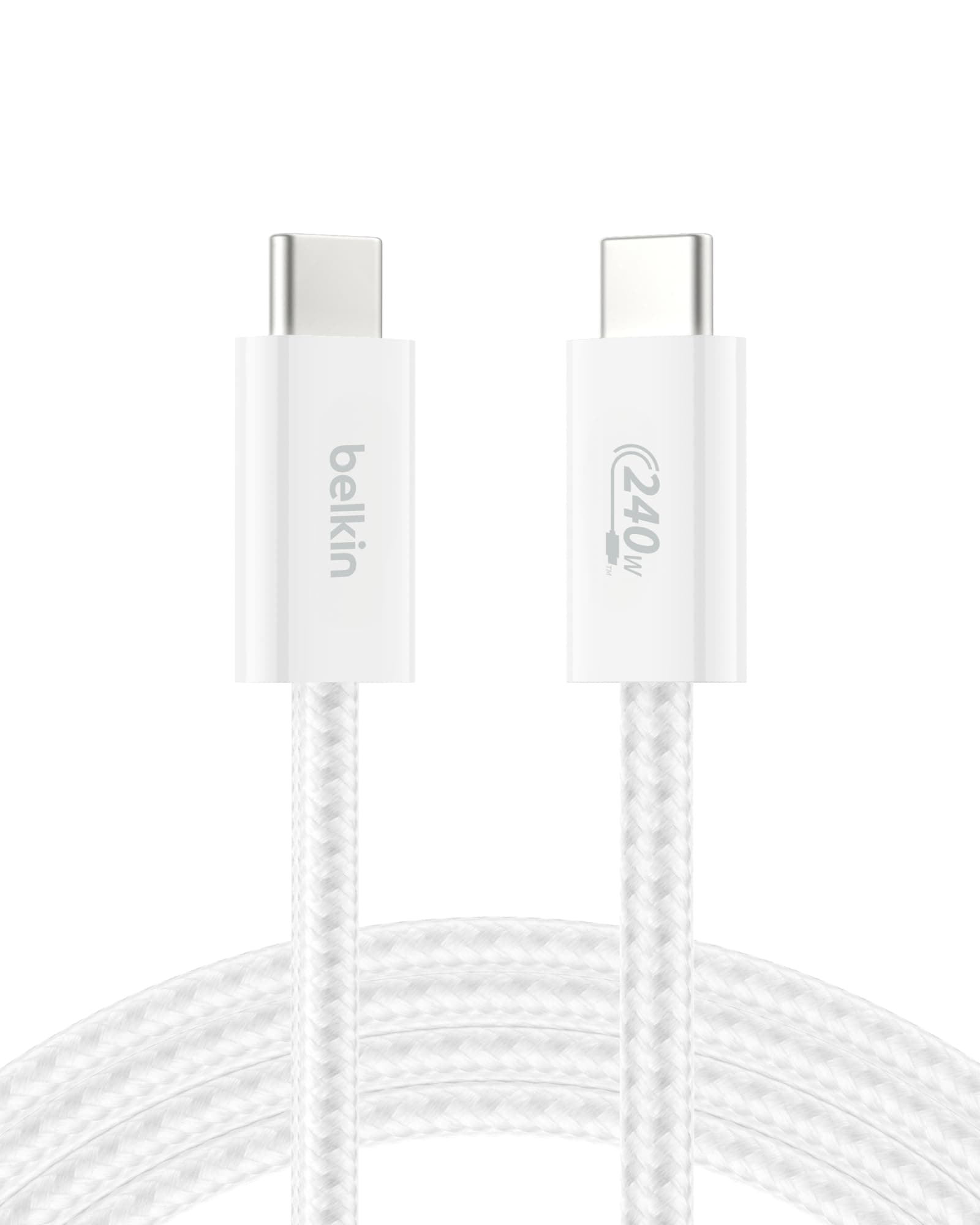 Belkin USB C to USB C Cable, 6.6ft, 240W - Type C Charger, iPhone Charger Cord, Soft, Braided, Flexible for iPhone 17, Galaxy S25, Pixel 10, MacBook, Chromebook, iPad Pro, Switch Steam Deck – White