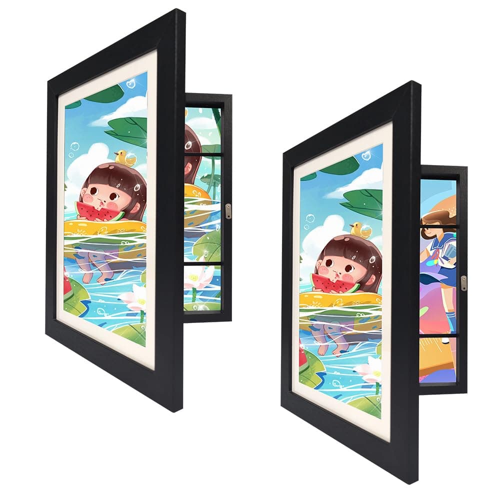 2 Pack Kids Art Frames, Kids Artwork Frames Changeable Front Opening Kids' Picture Frames for Kids Art Display (BLACK)