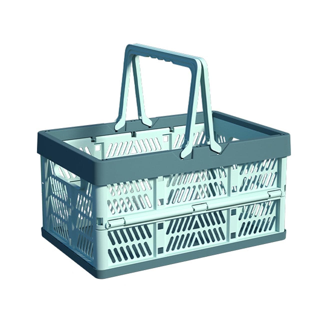 Plastic Storage Crate - 20L Collapsible Crate Stacking Folding Storage Basket - Sky Blue & Gray Blue M