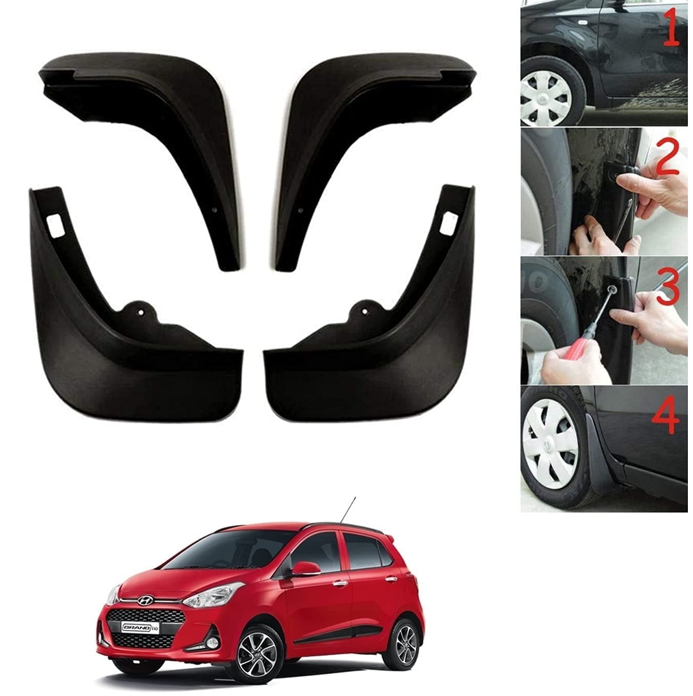 Auto Addict Car Mud Flaps Splash Guards (O.E Type Custom,4 pcs) for Hyundai Grand i10(2014-2019)