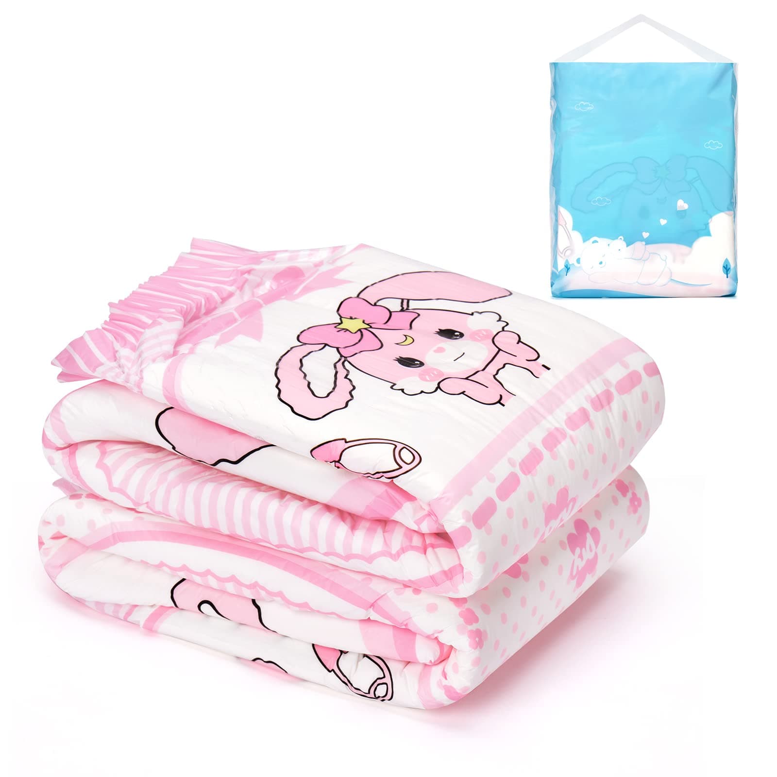 Littleforbig Adult Printed Diaper 2 PCS - Baby Usagi Cute Diaper (Large 36"-48")