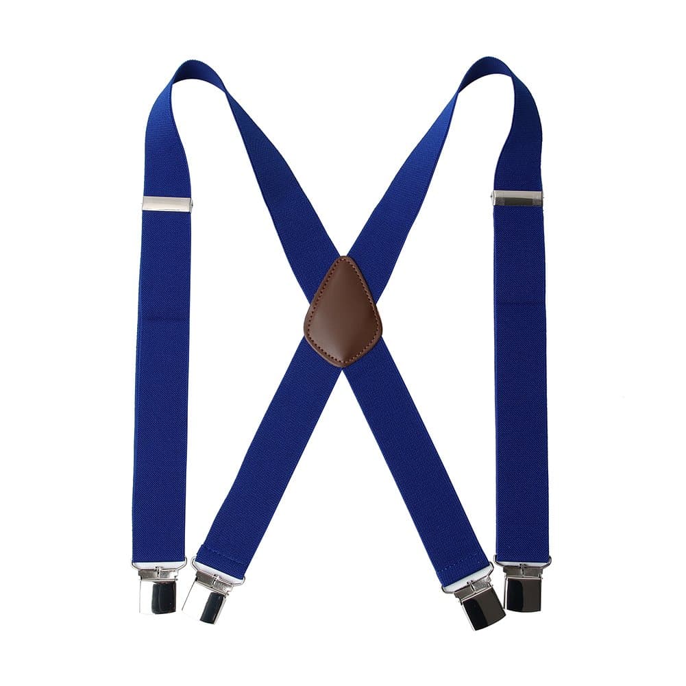 Men’ s X Back Braces with 4 Quality Controlled Clips & 1.4” Wide Suspenders & Heavy Duty (Royal Blue)
