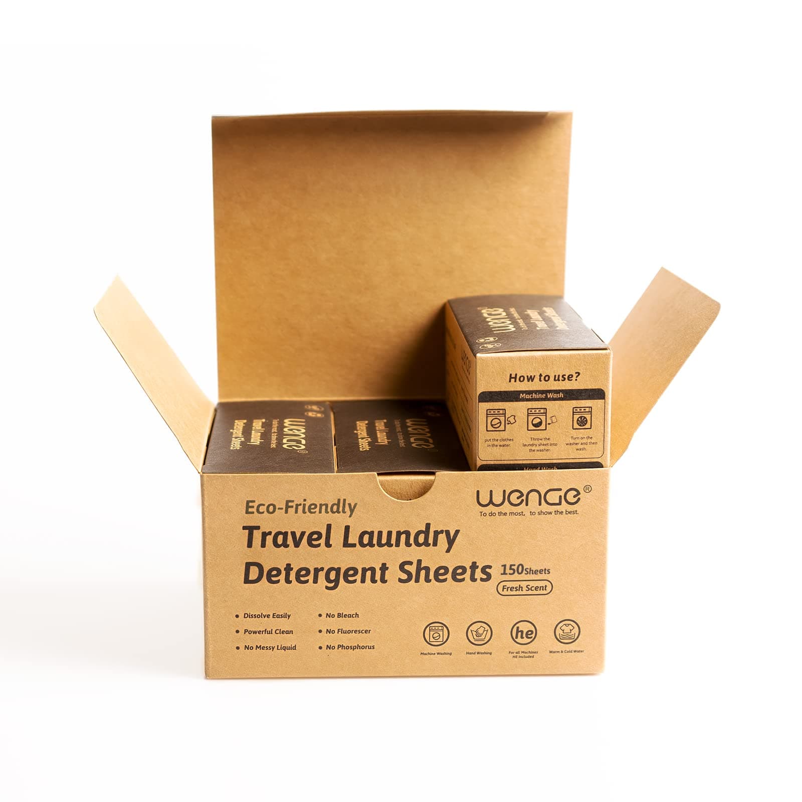 Wenge Travel Detergent, laundry sheets detergent eco friendly - 150 Sheets - Clear Plastic-Free Biodegradable Hypoallergenic Liquid Less Washing Sheets for Home Dorm Travel Camping