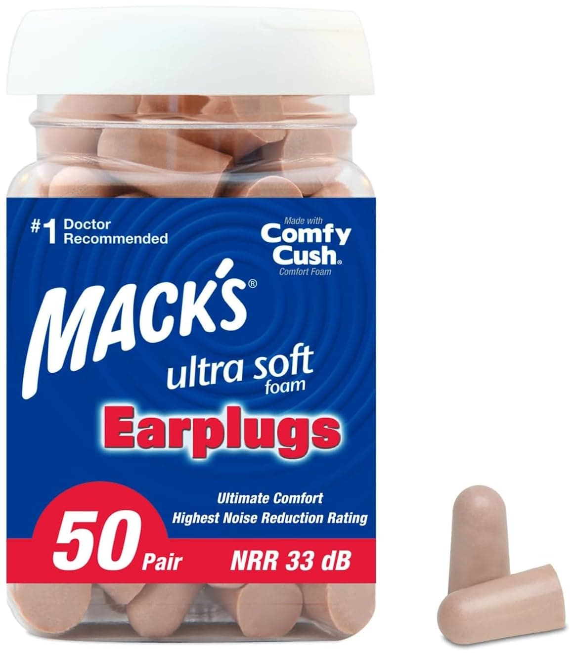 Ultra Soft Foam Earplugs, 50 Pair - 33dB Highest NRR, Comfortable Ear Plugs for Sleeping, Snoring, Travel, Concerts, Studying, Loud Noise, Work | Made in USA