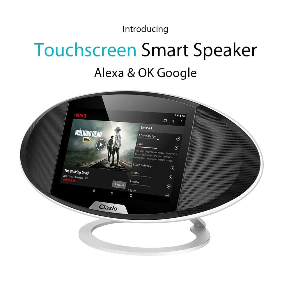 'Clazio Wireless Touch Screen Smart Bluetooth Speaker – WiFi Google Android OS 7 Portable Speaker with Voice Control for Alexa Or Ok To Perfect Speaker for Golf, Beach, Shower & Home, Black