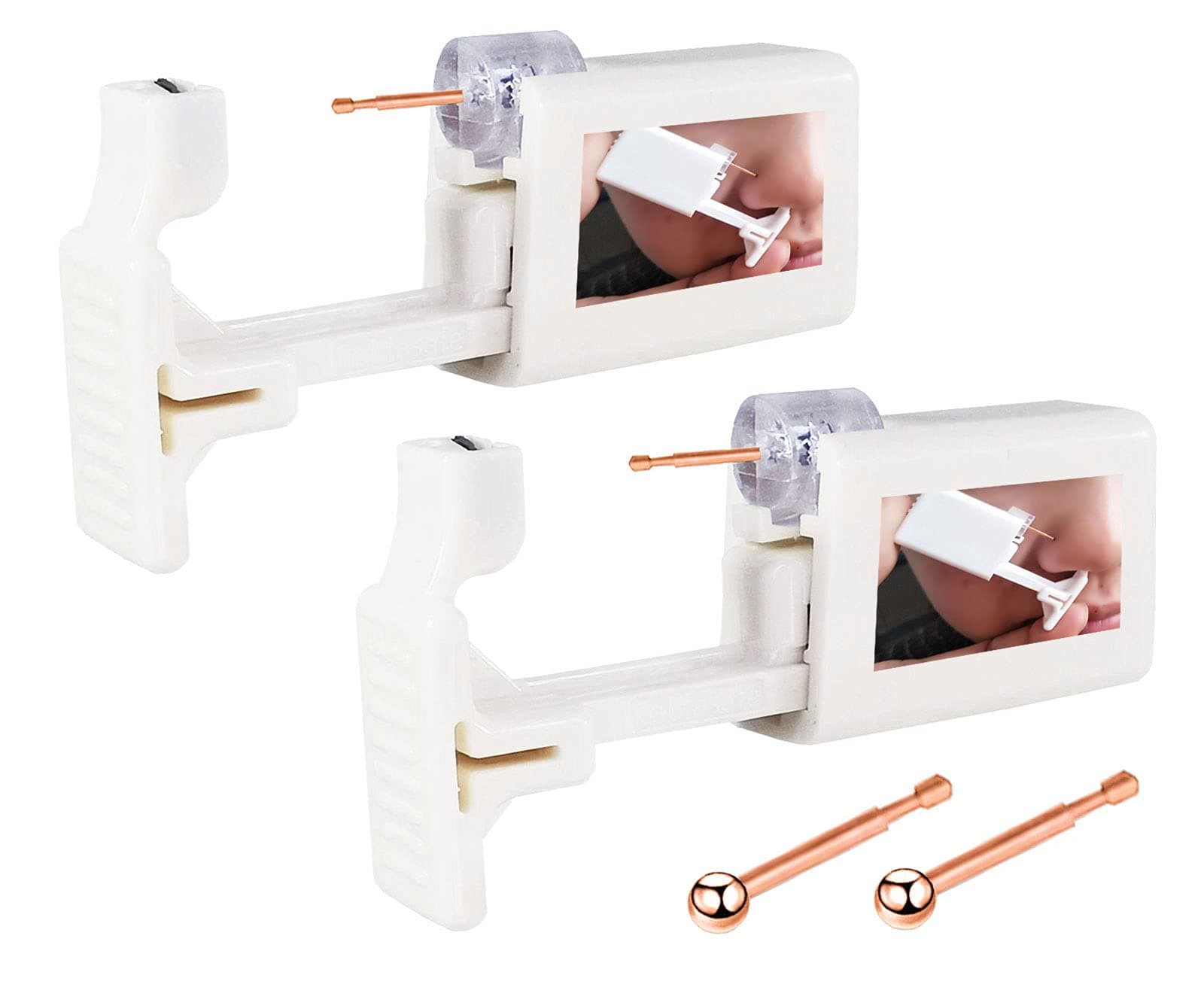 2 Pack Self Nose Piercing Kit, Upgraded Version Disposable Self Nose Piercing Gun Safety Nose Piercing Gun Kit Tool with 20G Nose Studs (Rose gold)