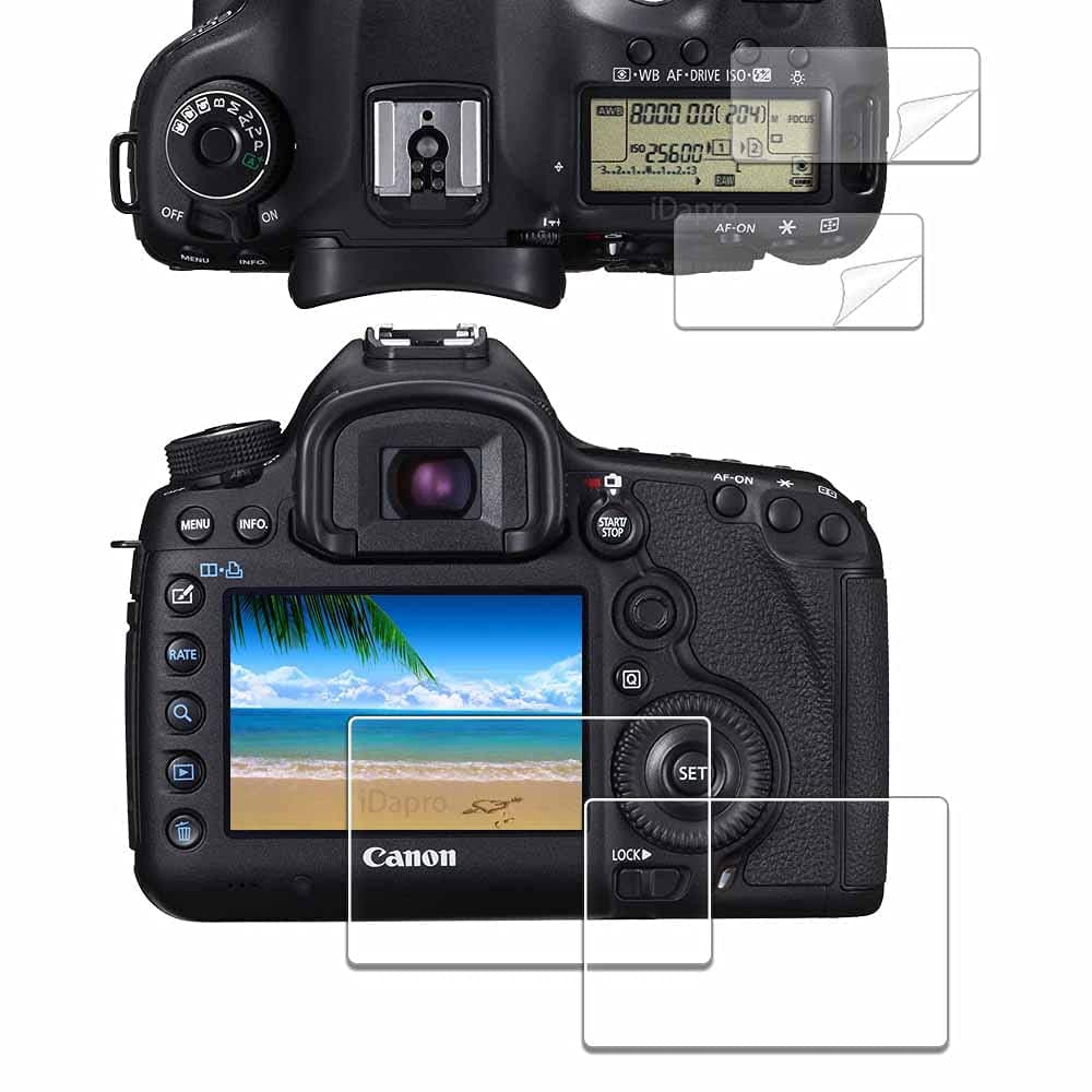 Screen Protector for Canon EOS 5D Mark IV / 5D Mark III + PET Top Screen Protector [2+2 Pack], Tempered Glass Easy Installation