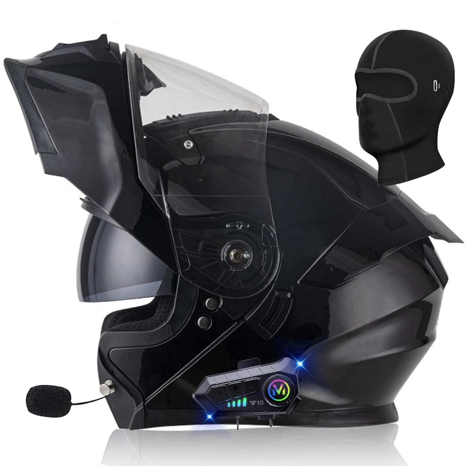 Bluetooth Motorcycle Helmet Modular DOT Approved Full Face Flip up Anti-Fog Double Visor Built-in Dual Speaker Motorbike Moped Street Bike Racing Crash Helmet for Adults Men and Women M-XXL