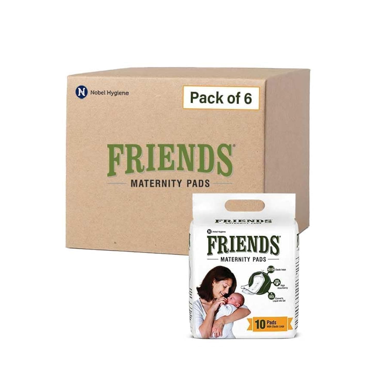 Friends Disposable Maternity Pads with Elastic Loop for Post Pregnancy Bleeding - 60 Pcs