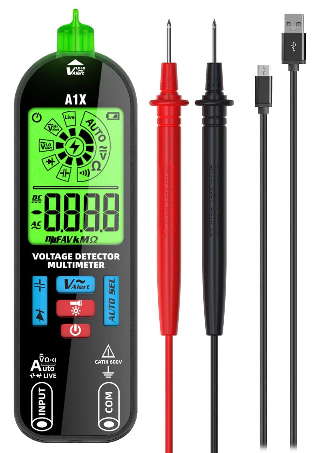 Smart Digital Multimeter, Rechargeable Voltmeter, Capacitance Diode Current Resistance Continuity Frequency AC DC Voltage Tester