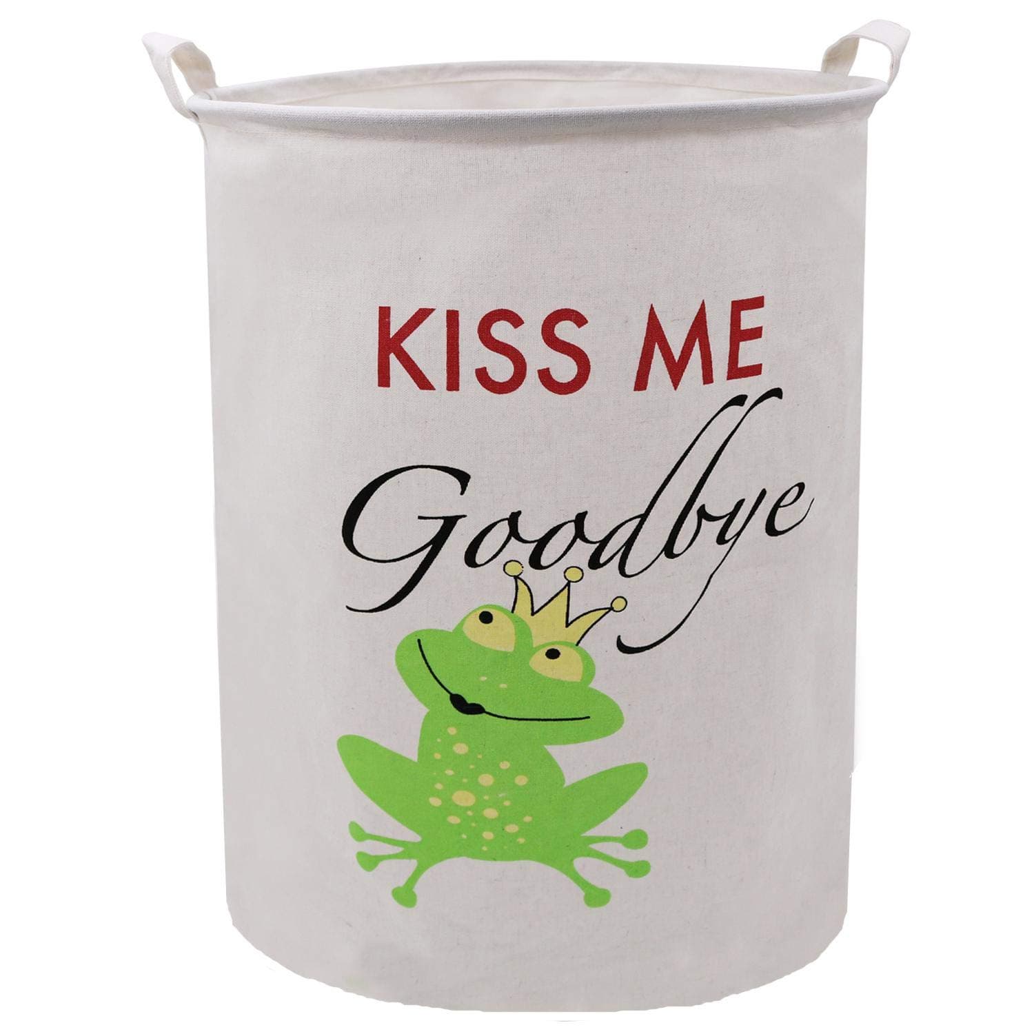 ZUEXT 19.7x15.7 Inch Large Linen Canvas Folding Laundry Basket, Laundry Storage Basket Hamper with Handles, Waterproof Gift Basket for Baby Nursery, College Dorms, Kids Bedroom(Kiss Me Goodbye Frog)