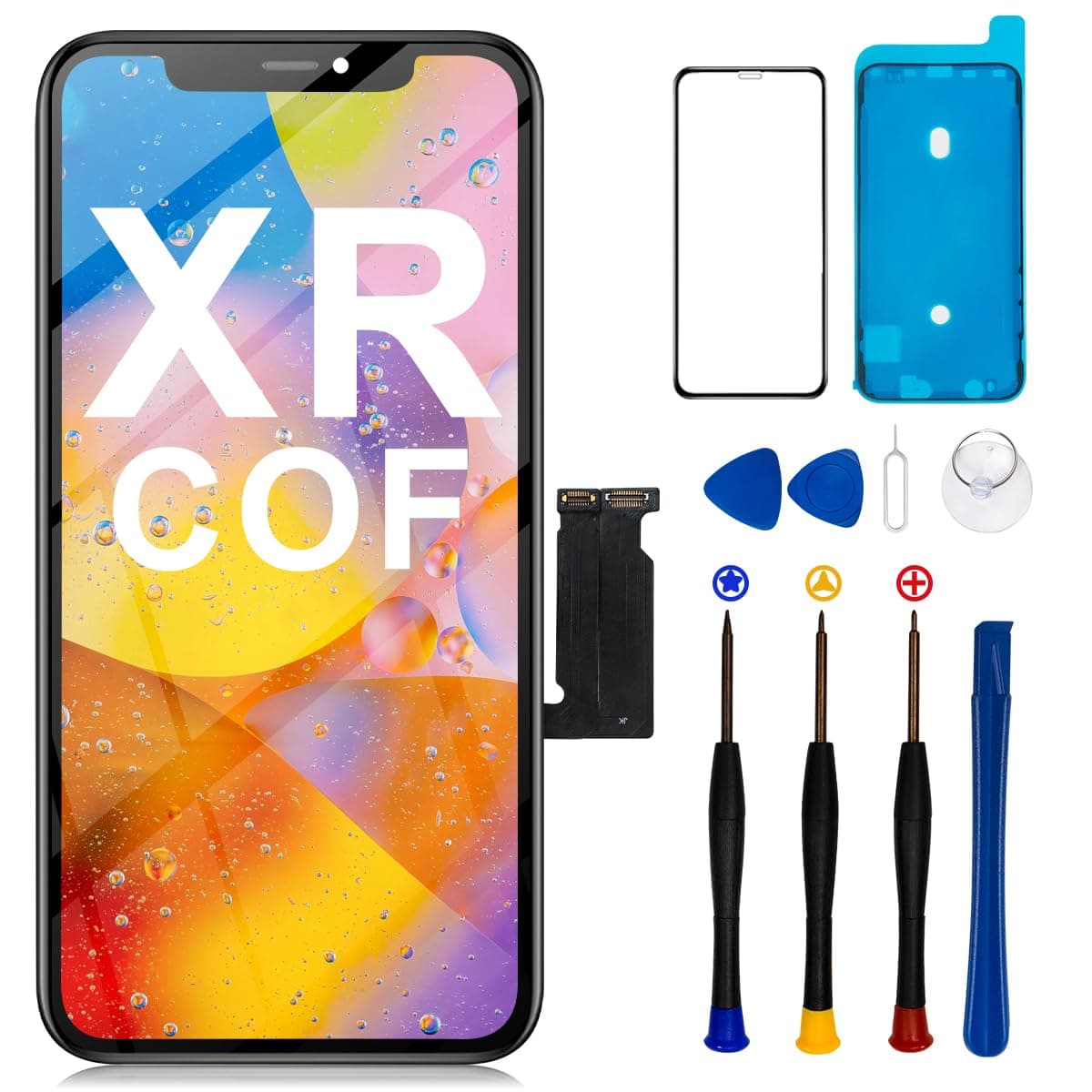 for iPhone XR Screen Replacement Kit COF Full HD LCD Display 6.1 inch (Model A1984, A2105, A2106, A2108) 3D Touch Display Digitizer Frame with Repair Tool