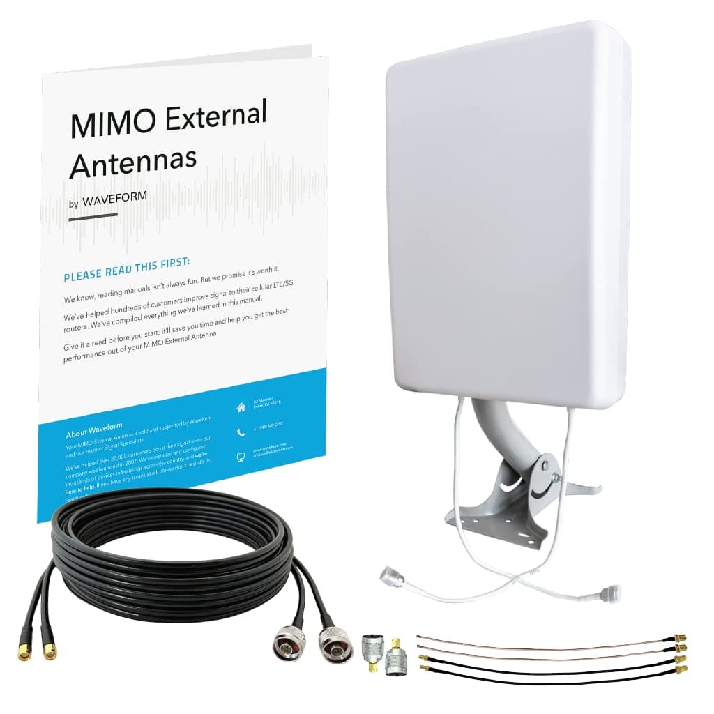 Waveform 2x2 MIMO Panel Antenna Kit | 4G and 5G Compatible Modem, Router, Gateway and Hotspots | Cellular Antenna with 30ft RS240 Cable, U.FL, TS9, and SMA Adapters