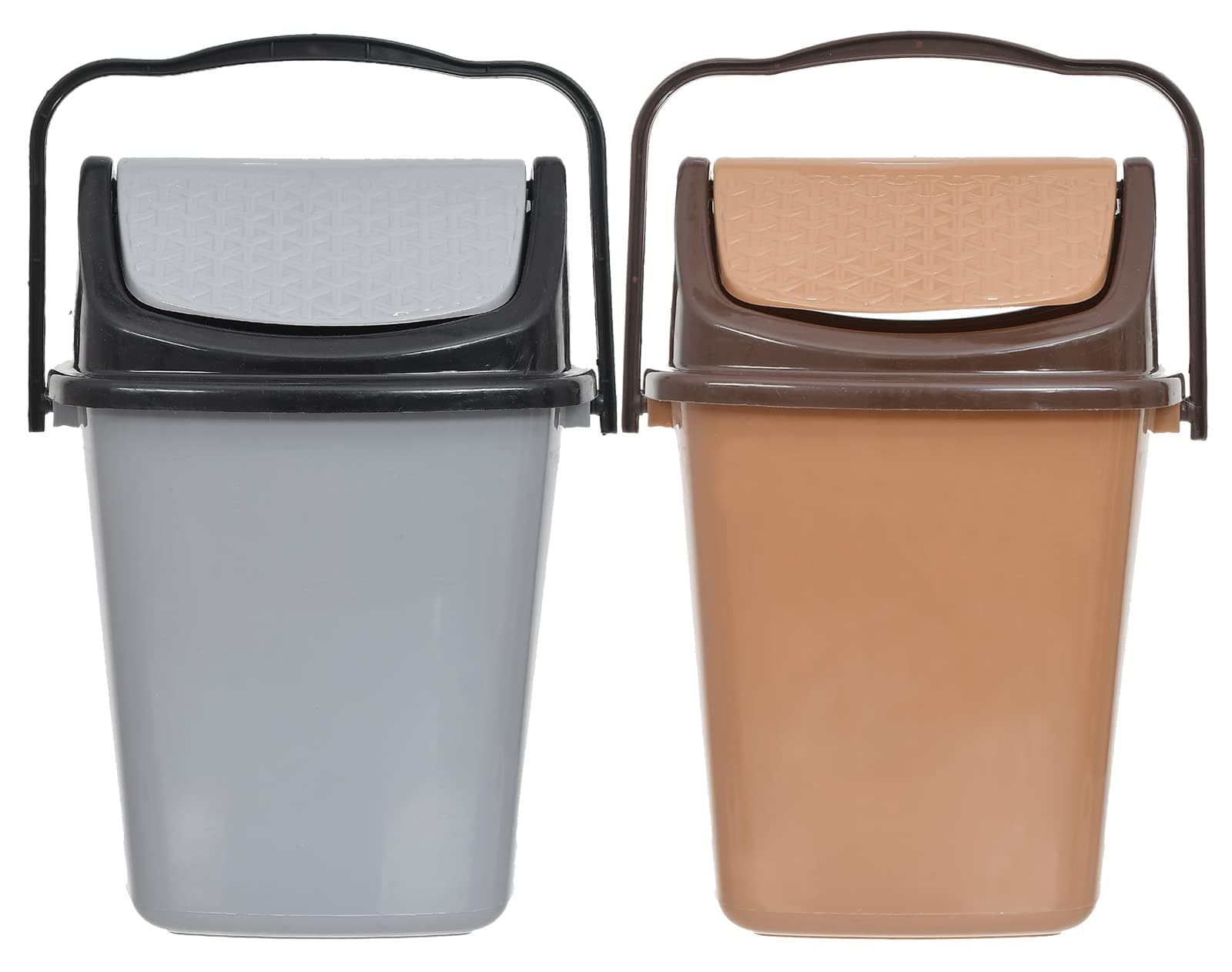 Heart Home Plastic Dustbin, Trashbin, Wastebin For Kitchen, Bathroom, Office Use With Swing Lid With Handle, 7 Liter- Pack of 2 (Grey & Coffee)-47HH0860