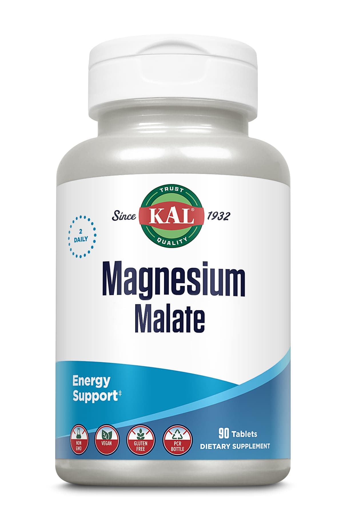 KAL Magnesium Malate 400mg, Chelated Magnesium Supplement with Malic Acid, Healthy Energy & Muscle Function Support, Enhanced Absorption, Vegan, Non-GMO, 45 Servings, 90 Veg Tabs