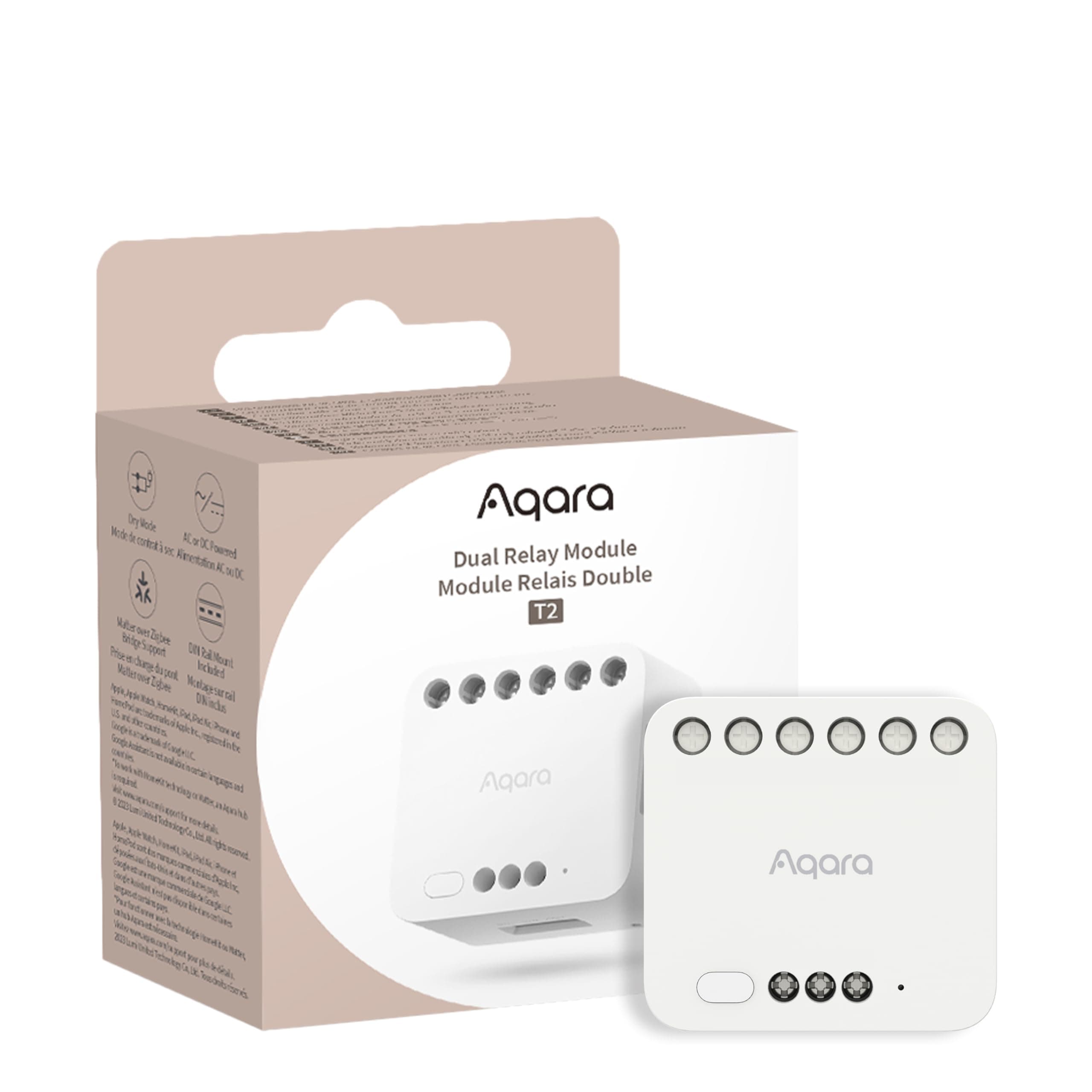 [Upgraded Version] Aqara Dual Relay Module T2 with Matter, Requires Aqara Zigbee 3.0 HUB, Dry Contact Mode for Garage Doors and Boilers, Light Switch & Roller Shade Switch, Supports Homekit and Alexa