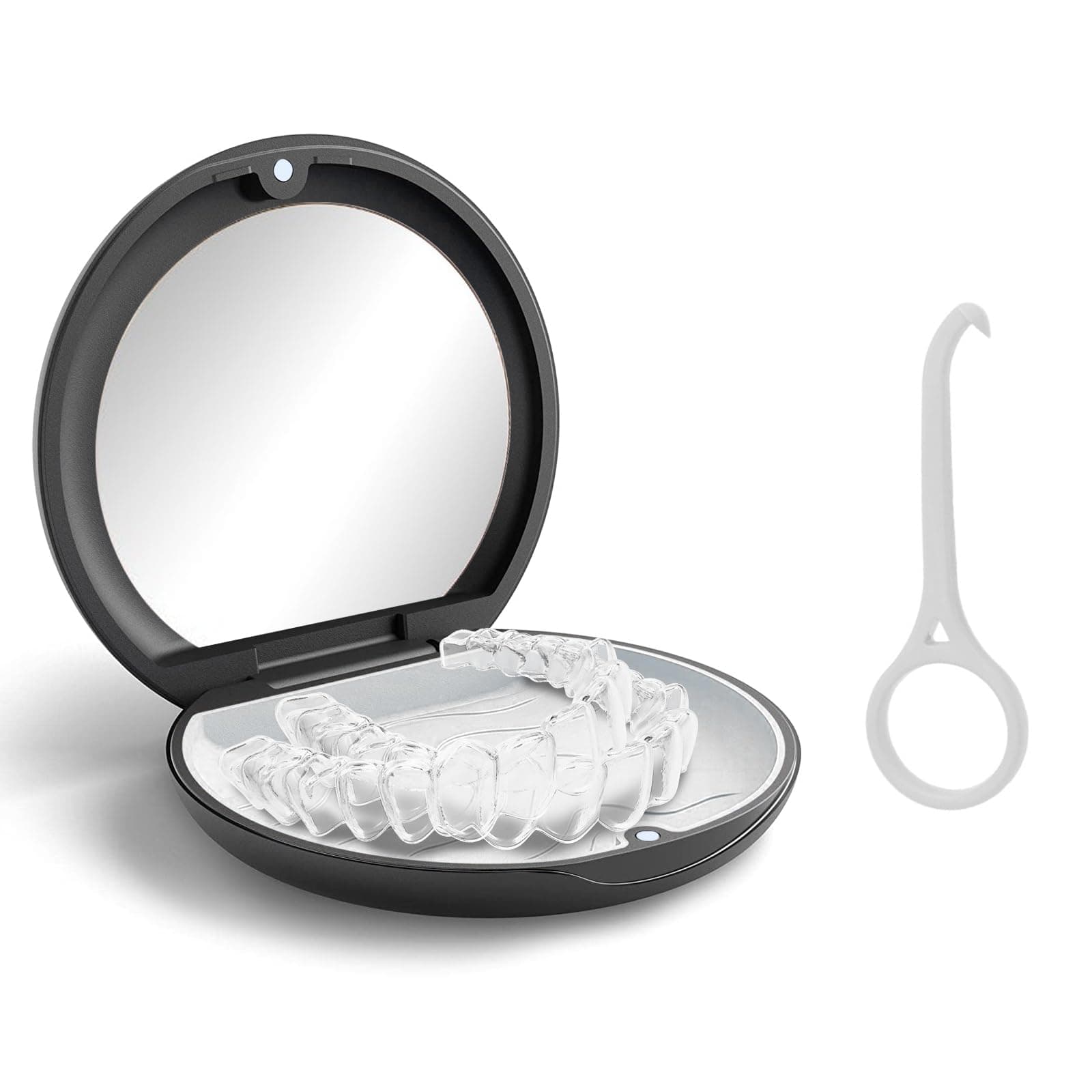 Retainer Case, Portable Denture Box with Mirror Empty Retainer Box for Retainers and Mouthguards with Removal Tool (Black)