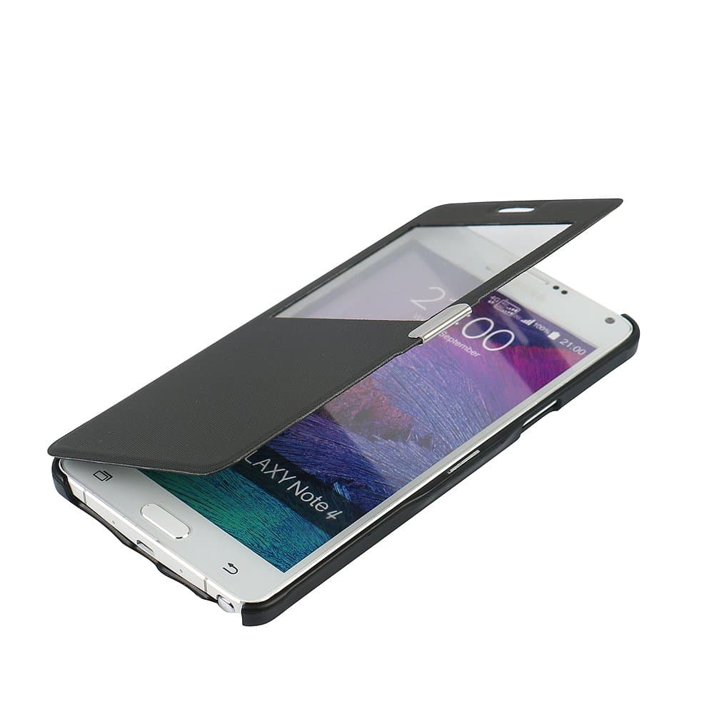 Note 4 Case, Galaxy Note 4 Case, MTRONX Window View Magnetic Closure Twill PU Leather Ultra Folio Flip Slim Case Cover for Samsung Galaxy Note 4 - Black(MG1-BK)