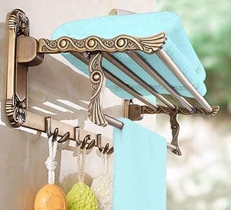 FORTUNE Antique Aluminum Folding Towel Rack for Bathroom, Folding Towel Stand, Hanger, Bathroom Accessories for Homes, Hotels- Brass Finish (1.5 Feet)