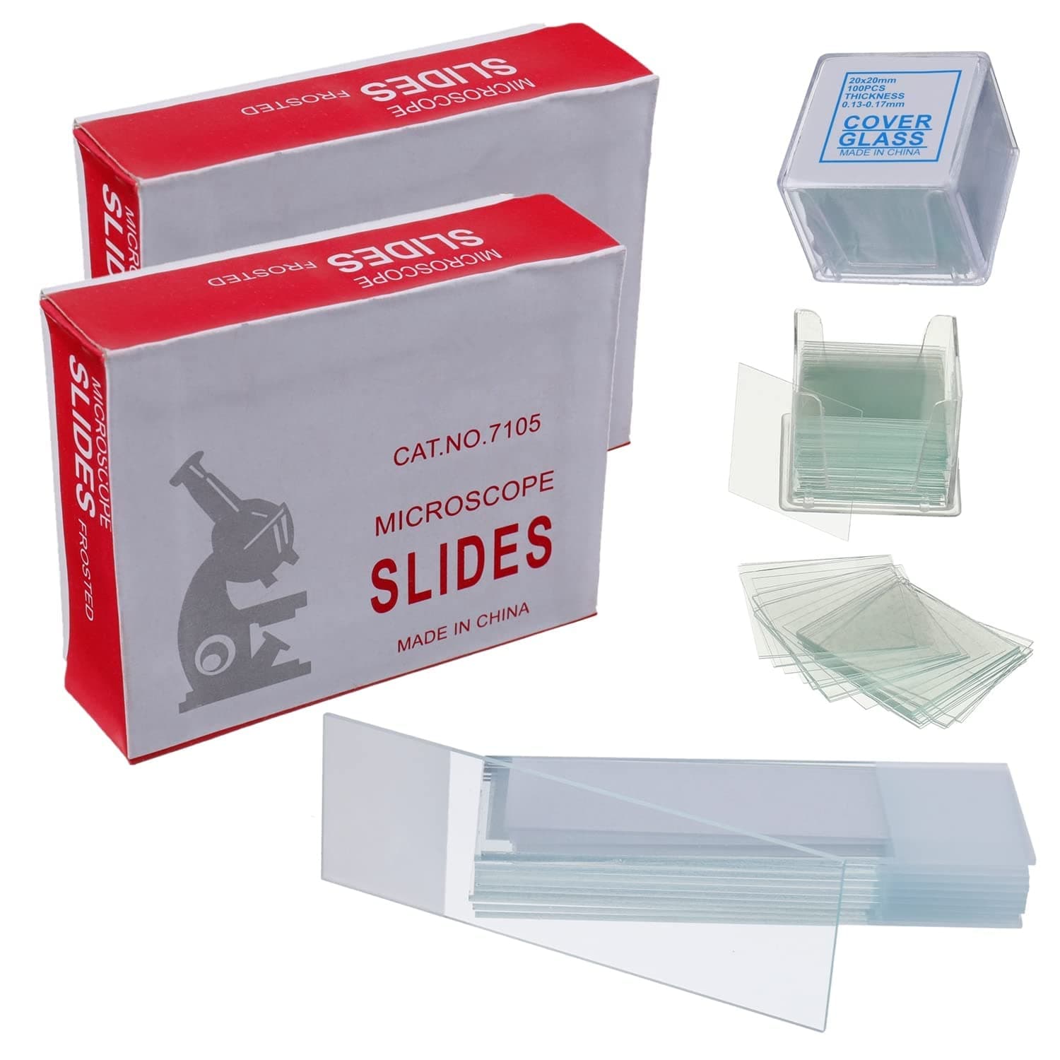 100 Pcs Pre-Cleaned Microscope Slides with Ground Edge and 200 Pcs Pre-Cleaned Microscope Cover Glasses with 4 Plastic Droppers