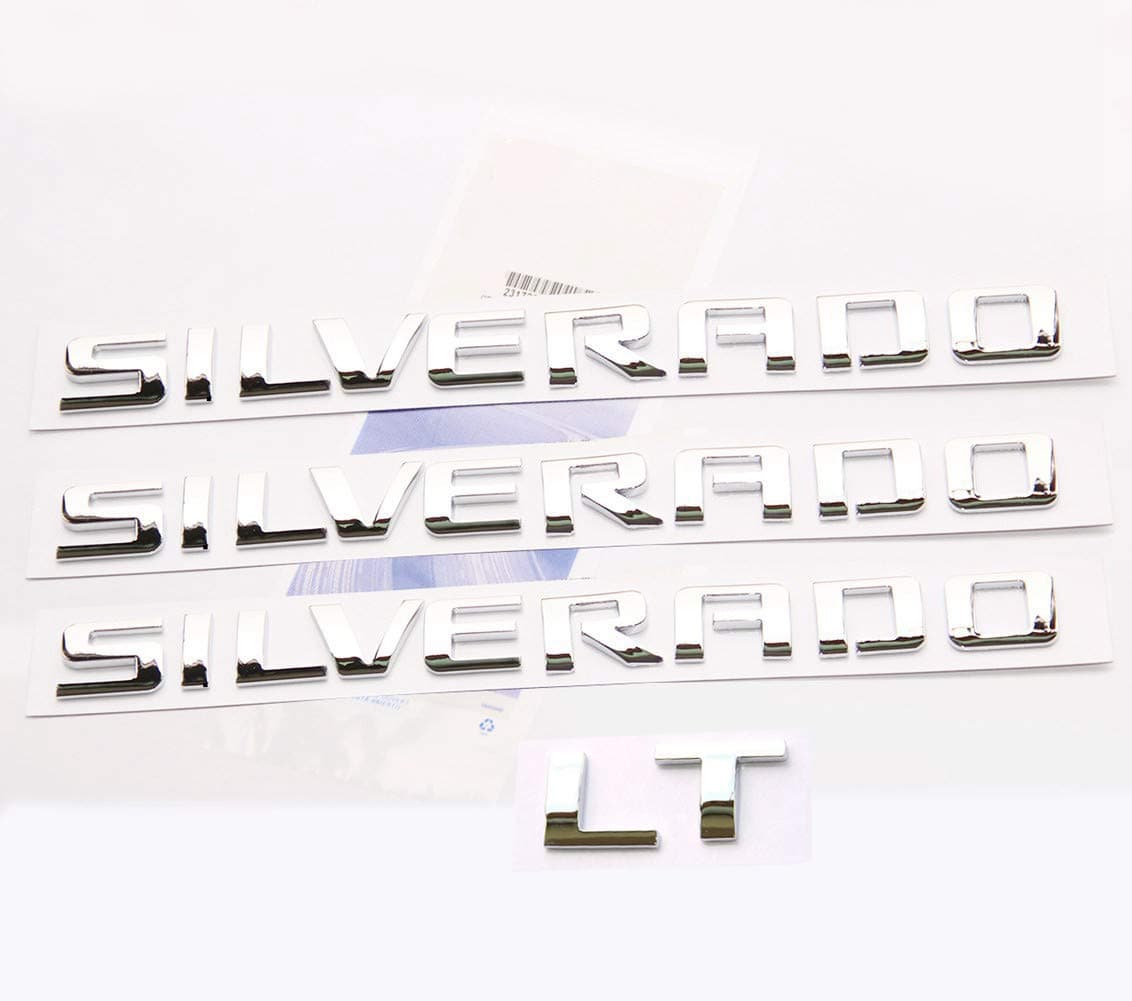 Yoaoo 3X OEM Chrome Silverado Plus LT Letter Emblems 3D Badge Compatible with for Silverado 1500 2500Hd 3500Hd 2011-2018 15129652 Glossy Chrome
