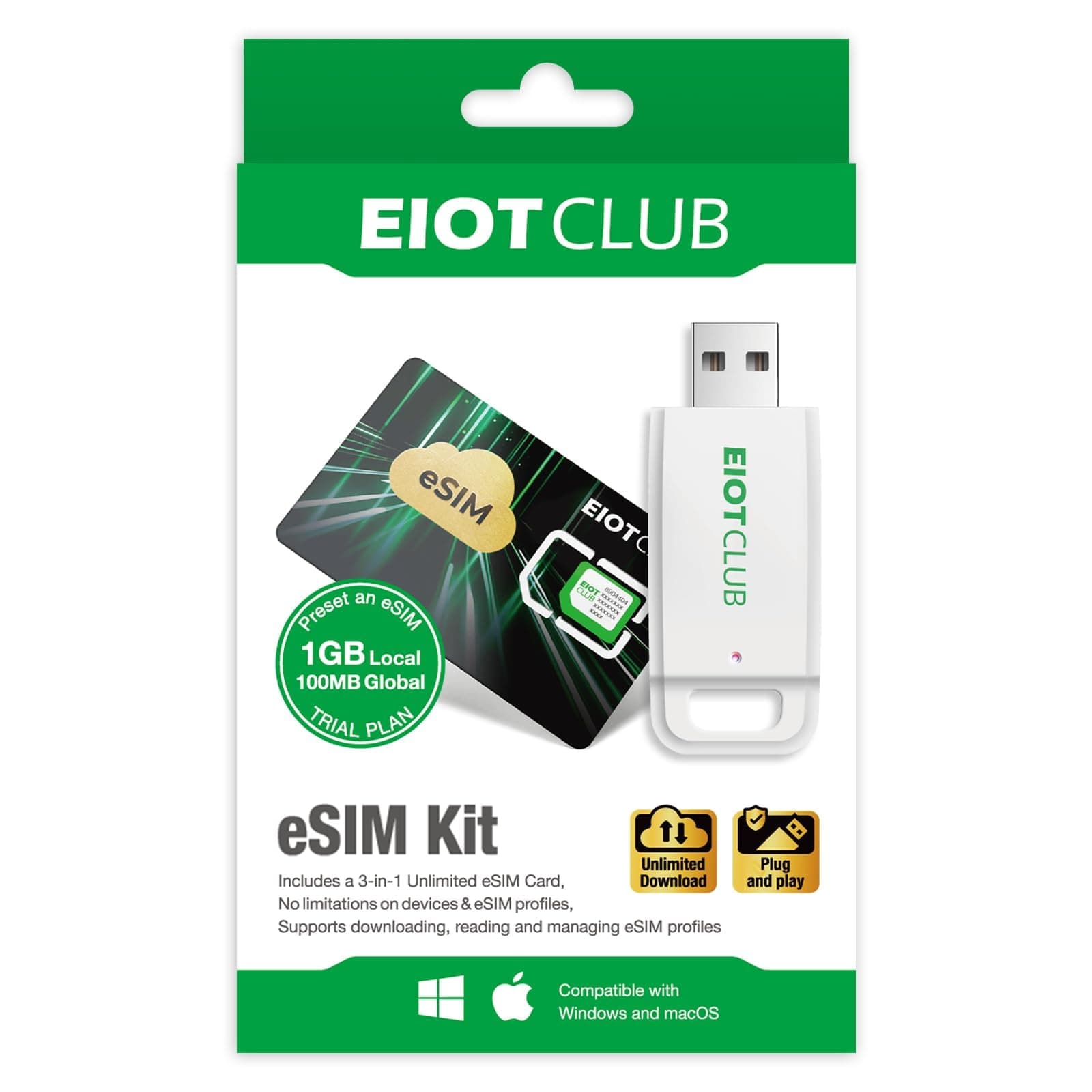 eSIM Card & Reader Bundle - Physical eSIM Adapter for Unlocked Android/iPhone/Router, Unlimited Downloads, Global Travel (USA/Europe/200+ Countries), Windows & macOS Support