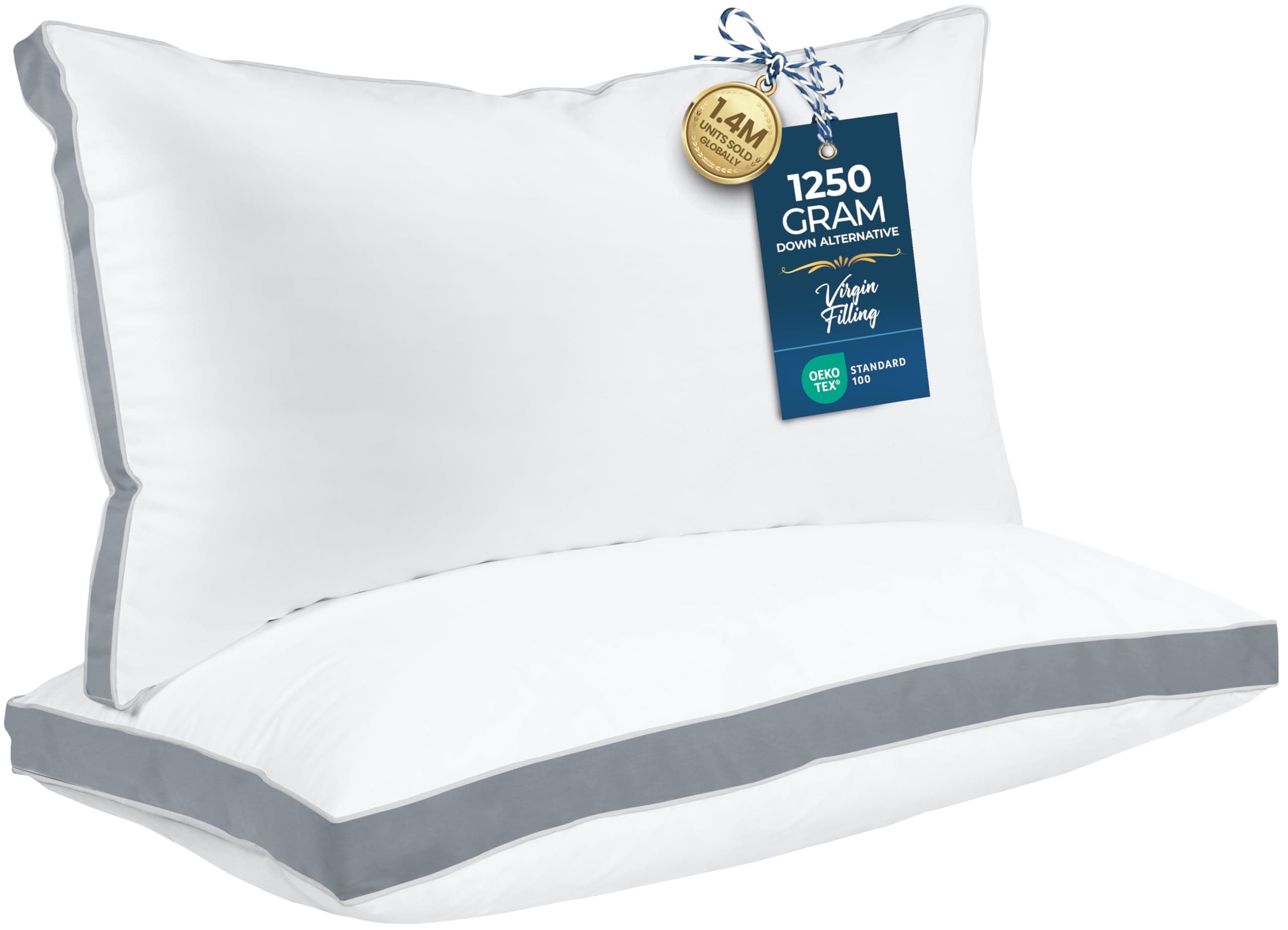 Bed Pillows for Sleeping King Size (Grey), Set of 2, Cooling Hotel Quality, Gusseted Pillow for Back, Stomach or Side Sleepers