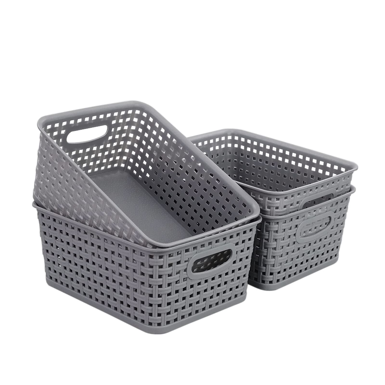 Cand Plastic Storage Baskets/Bins, 4-Pack, Gray
