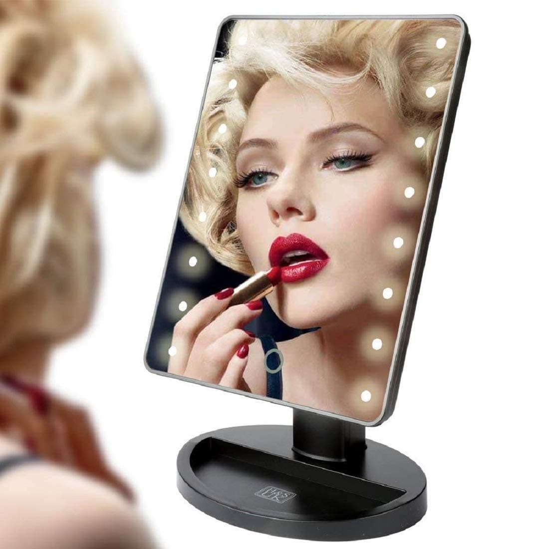 Prachit Portable 22 LED Lighted Make up Mirror Led Touch Screen Dimming Beauty Vanity Makeup Cosmetic Mirror 360 Swivel Rotation for Makeup and Shaving Dressing Table Top Stand