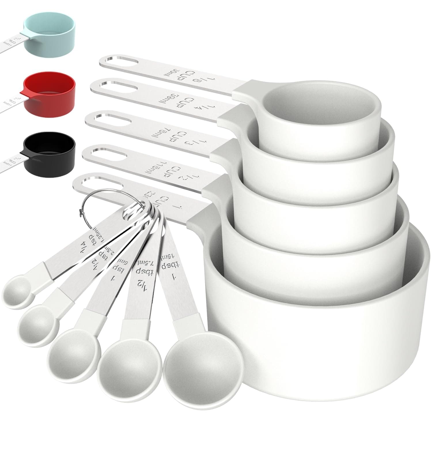 Measuring Cups & Spoons Set, Stackable Cups and Spoons, Nesting Measure Cups with Stainless Steel Handle, Kitchen Gadgets for Cooking & Baking（white）