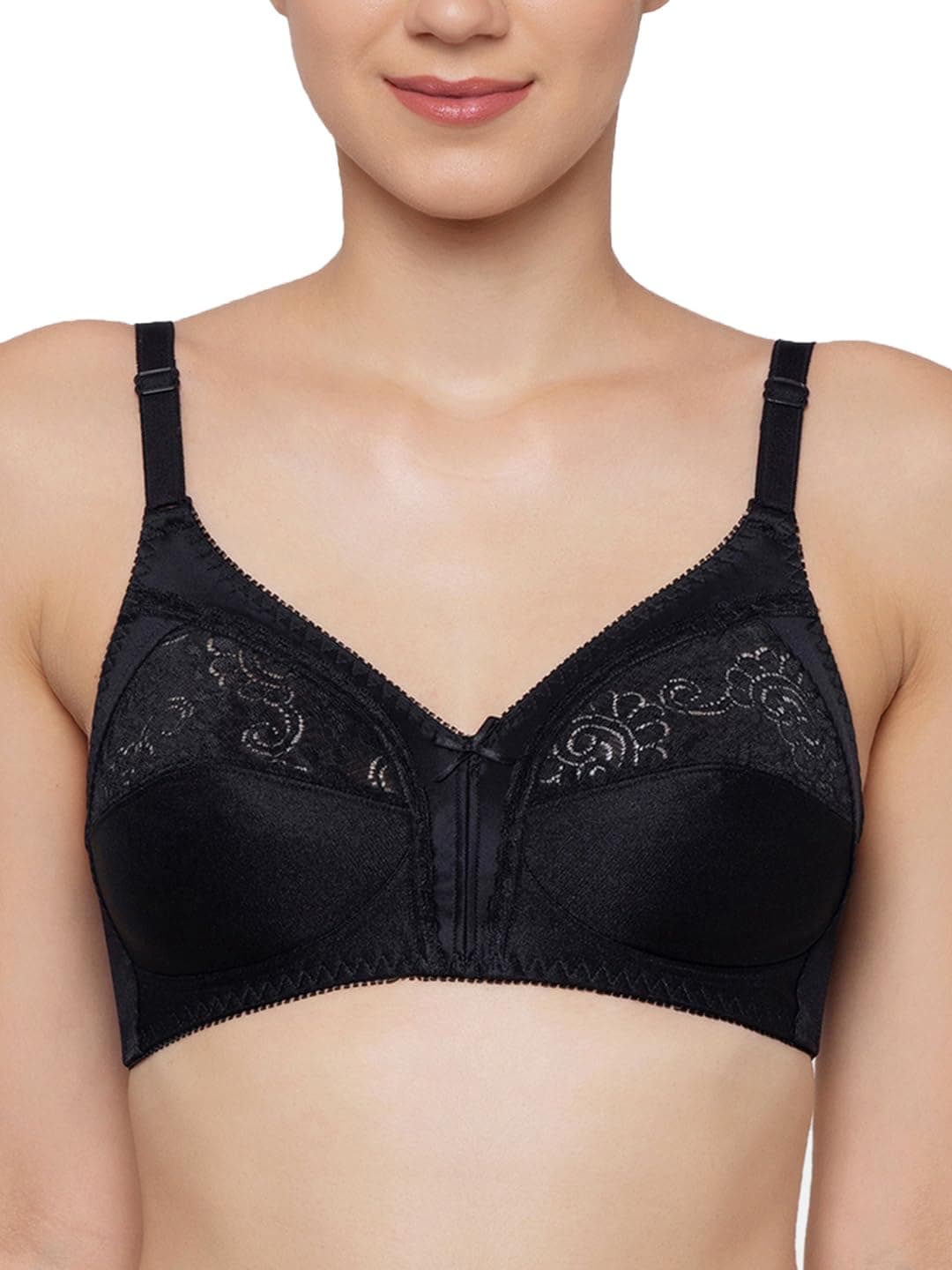 Claudette Classics Women Bra | Non Wired, Non Padded | Cups with lace | Full Coverage, Cut & Sew | Soft and Breathable Fabric | All-Day Comfort | Pack of 1