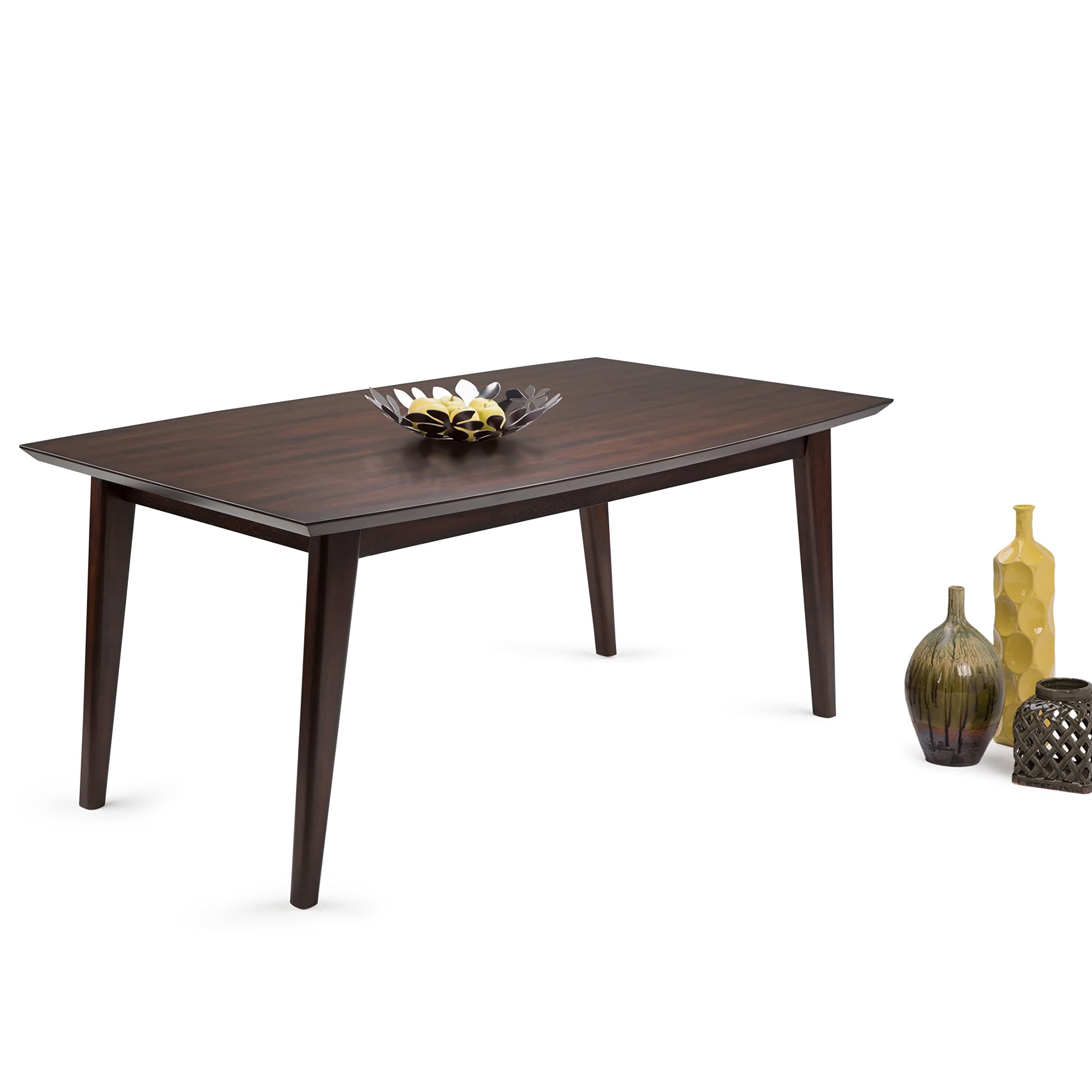 SIMPLIHOME Draper Dining Table, Solid Rubberwood in Java Brown, 66 x 40 inches, Mid-Century Modern-Style Rectangular Kitchen Table for up to 6 People