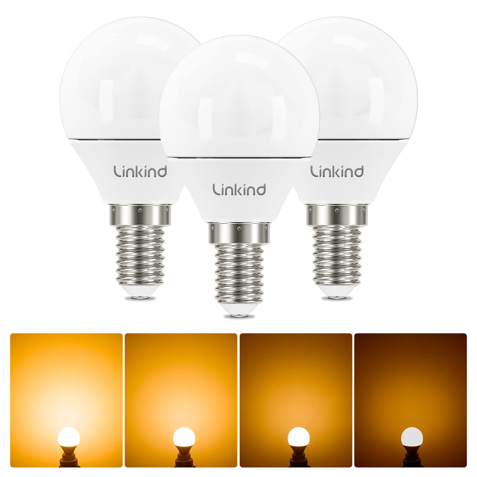 Linkind E14 LED Bulb Dimmable, 40W Equivalent Golf Ball P45 Bulb, 4.2W 470LM, 2700K Soft White, Small Edison Screw (SES), Pack of 3