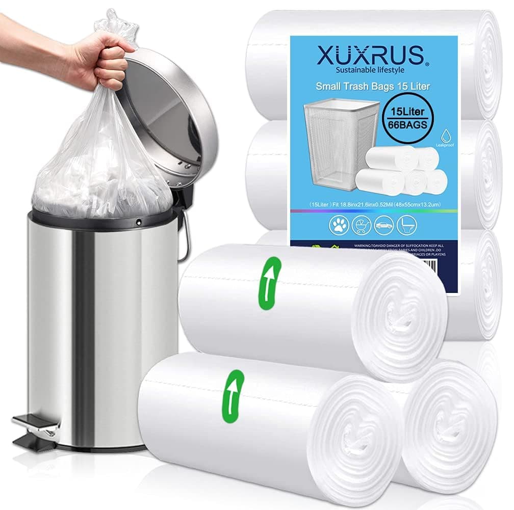Small Bin Liners 15 Liter,66 Counts Clear Plastic Garbage Bags Wastebasket Trash Can Bin Liners for Pedal Bathroom Bedroom Office,Fit 15 Liter, 3Gal,Clear