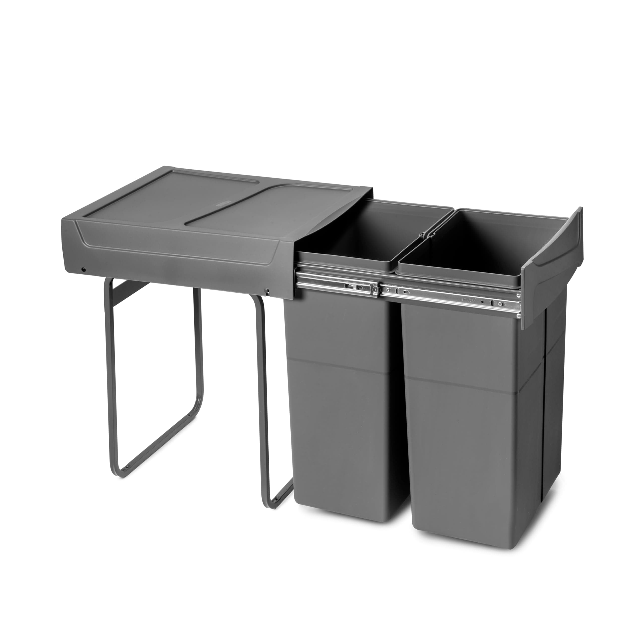 Emuca - Recycling bin for lower mounting and manual pull-out in kitchen unit 2x25litres, Anthracite grey Plastic