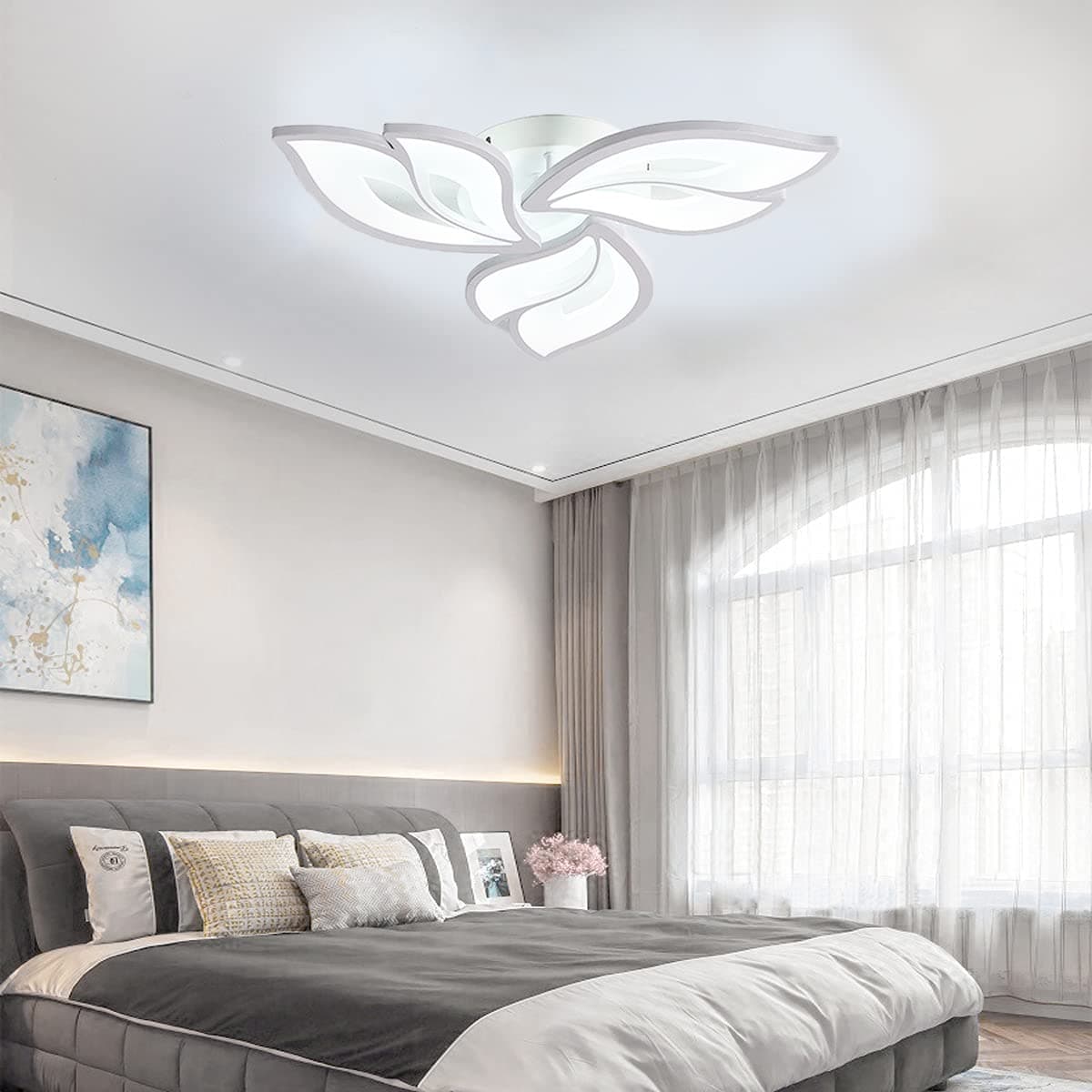 Modern LED Ceiling Light,Leaf Shape Flush Mount Ceiling Lamp Fixture, 22" Acrylic Ceiling Chandelier Lighting for Bedroom Living Dining Room Foyer (White light)