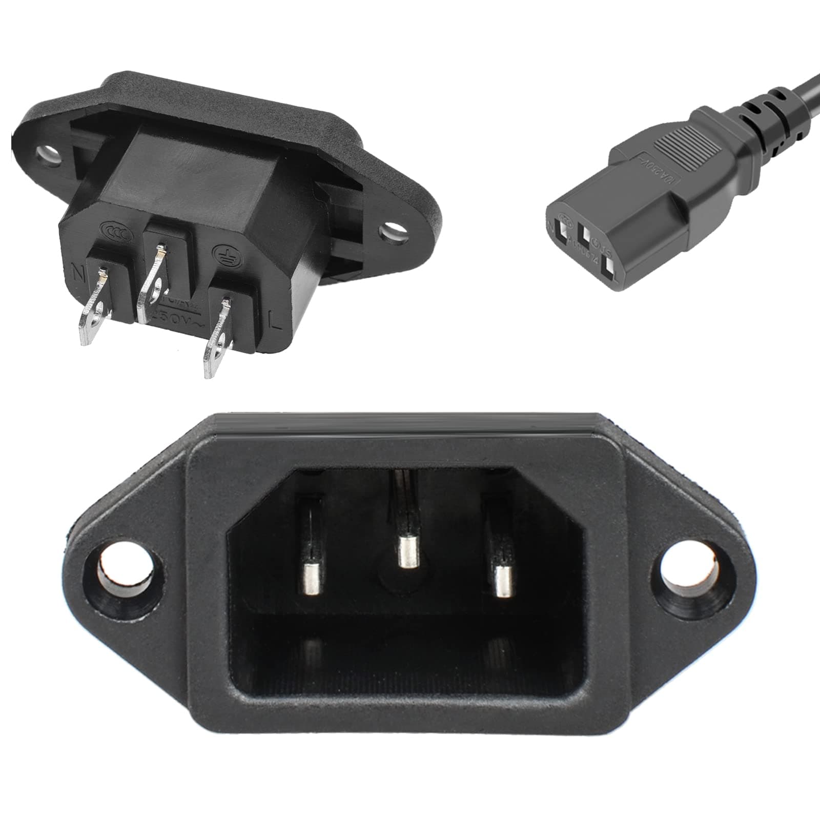 QTEATAK 3 Pack Screw Mount 3 Pins Inlet Power Plug Socket IEC320 C14 AC 250V 10A by QTEATAK