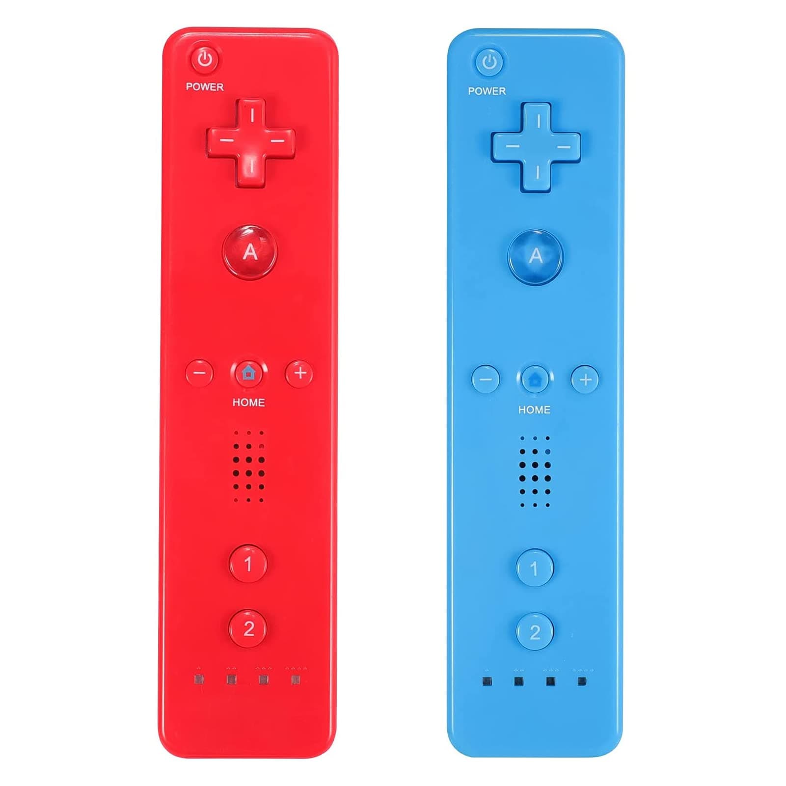 AUFGLO Wii Controller 2 Pack - Wii Remote with Silicone Case and Wrist Strap (red+blue)