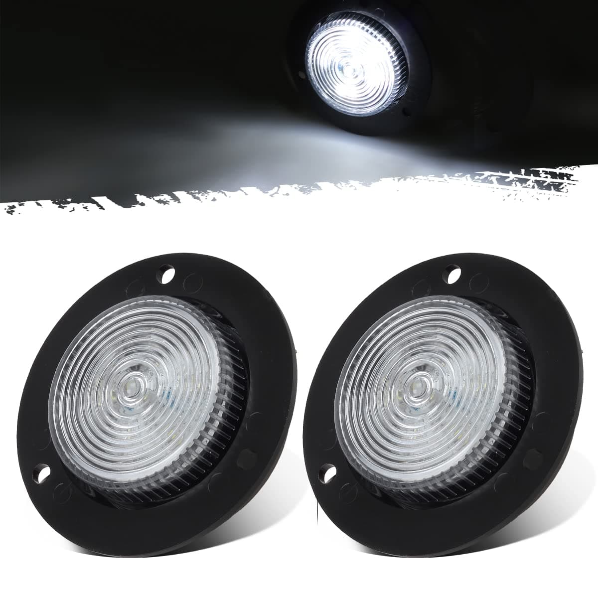 Partsam 2Pcs 2 inch White 6LED Side Marker Clearance Lights for Truck Trailer RV, 2" Round Reverse/Backup Lights, Flange Mount, Clear Lens, 12V